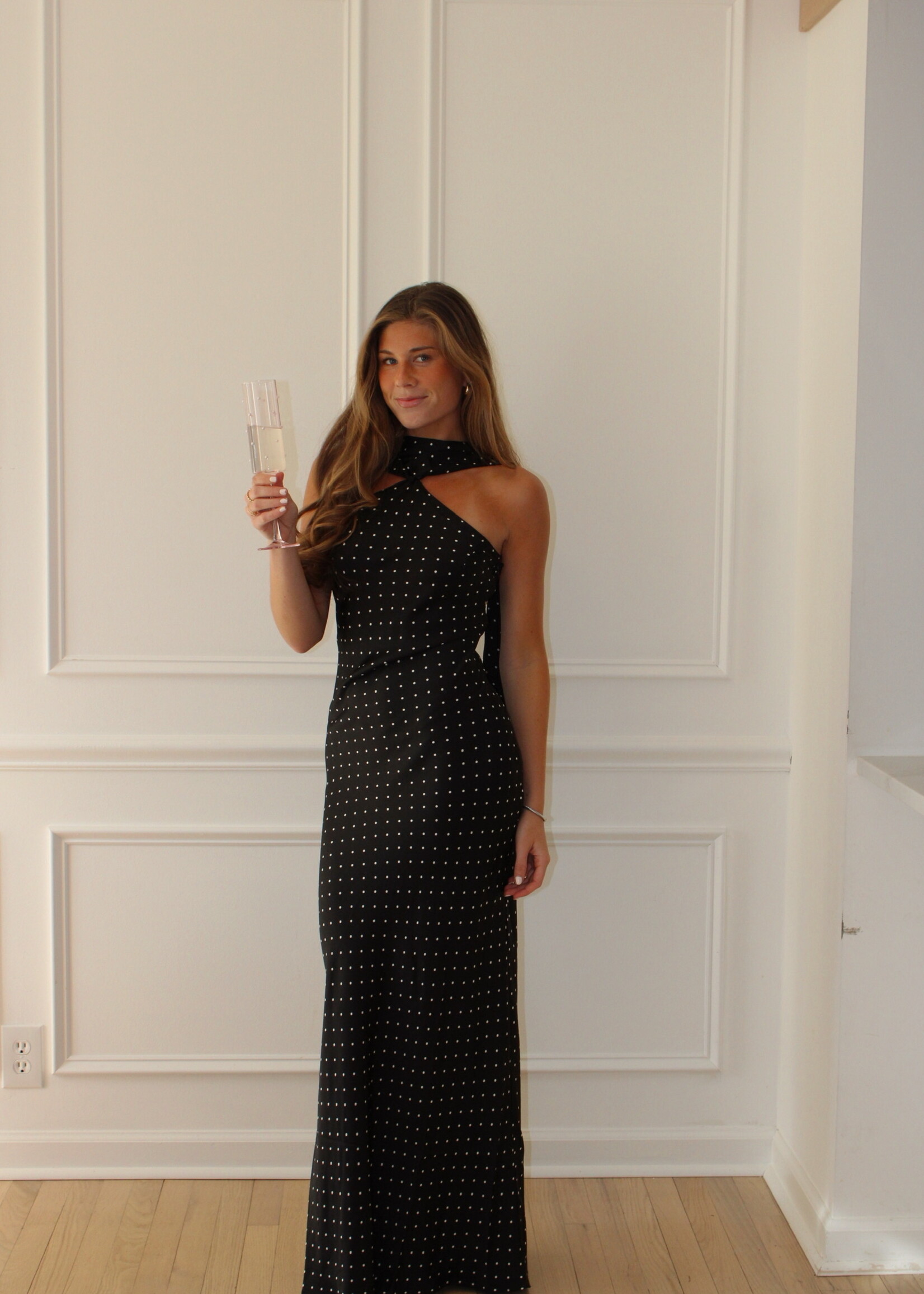 Hagan Polka Dot Maxi Dress w Scarf