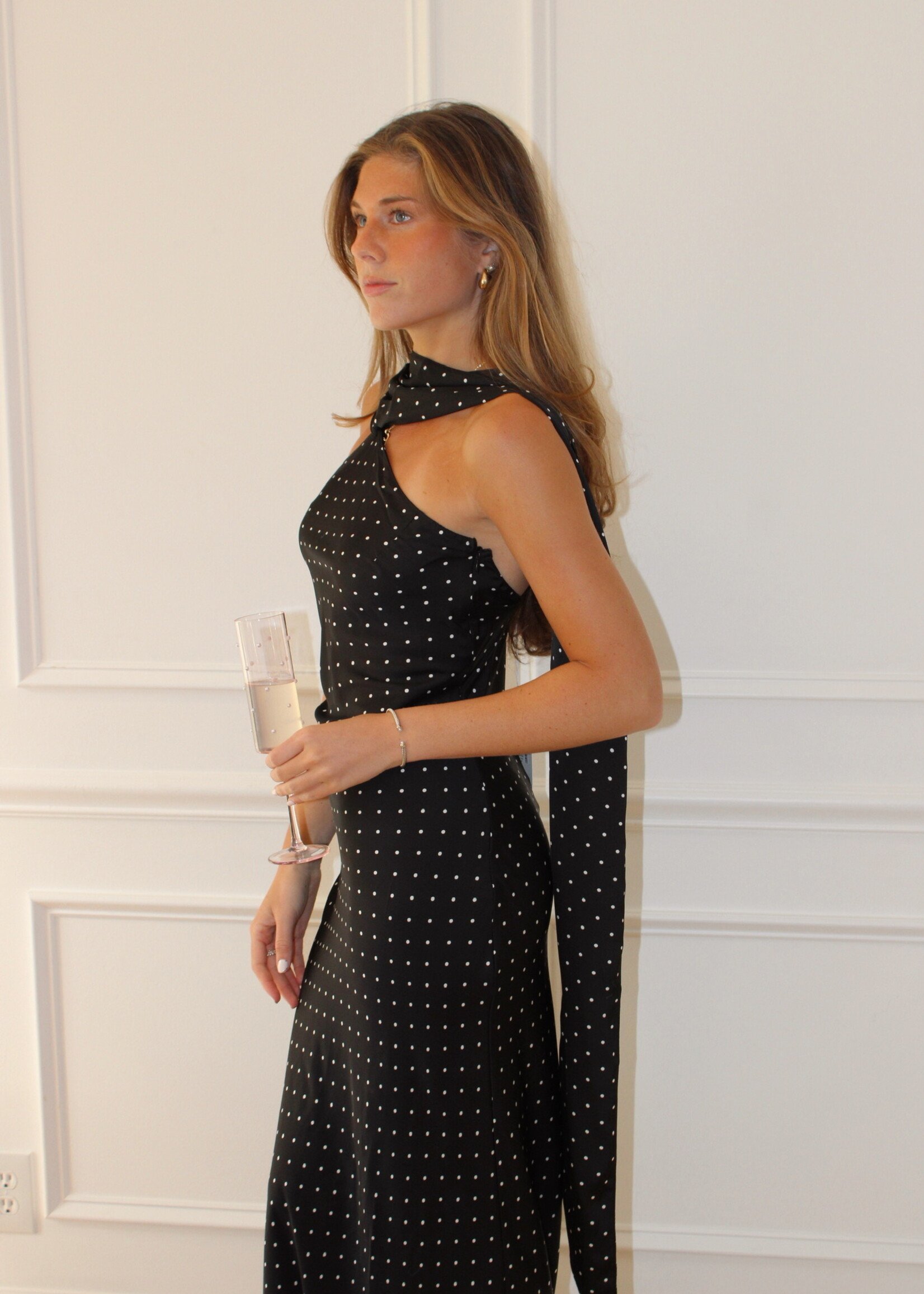 Hagan Polka Dot Maxi Dress w Scarf