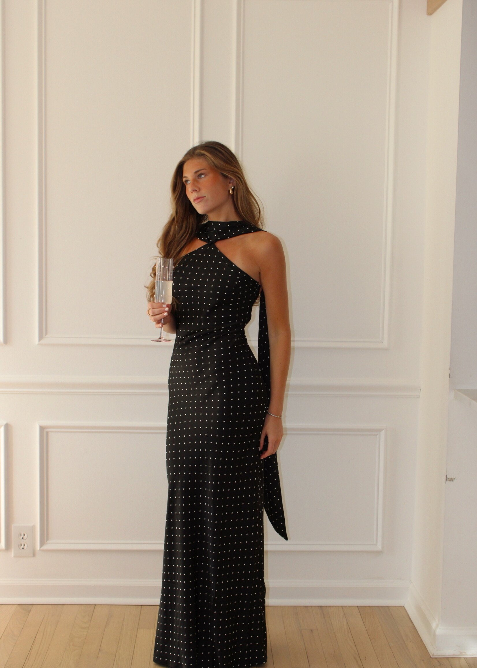 Hagan Polka Dot Maxi Dress w Scarf