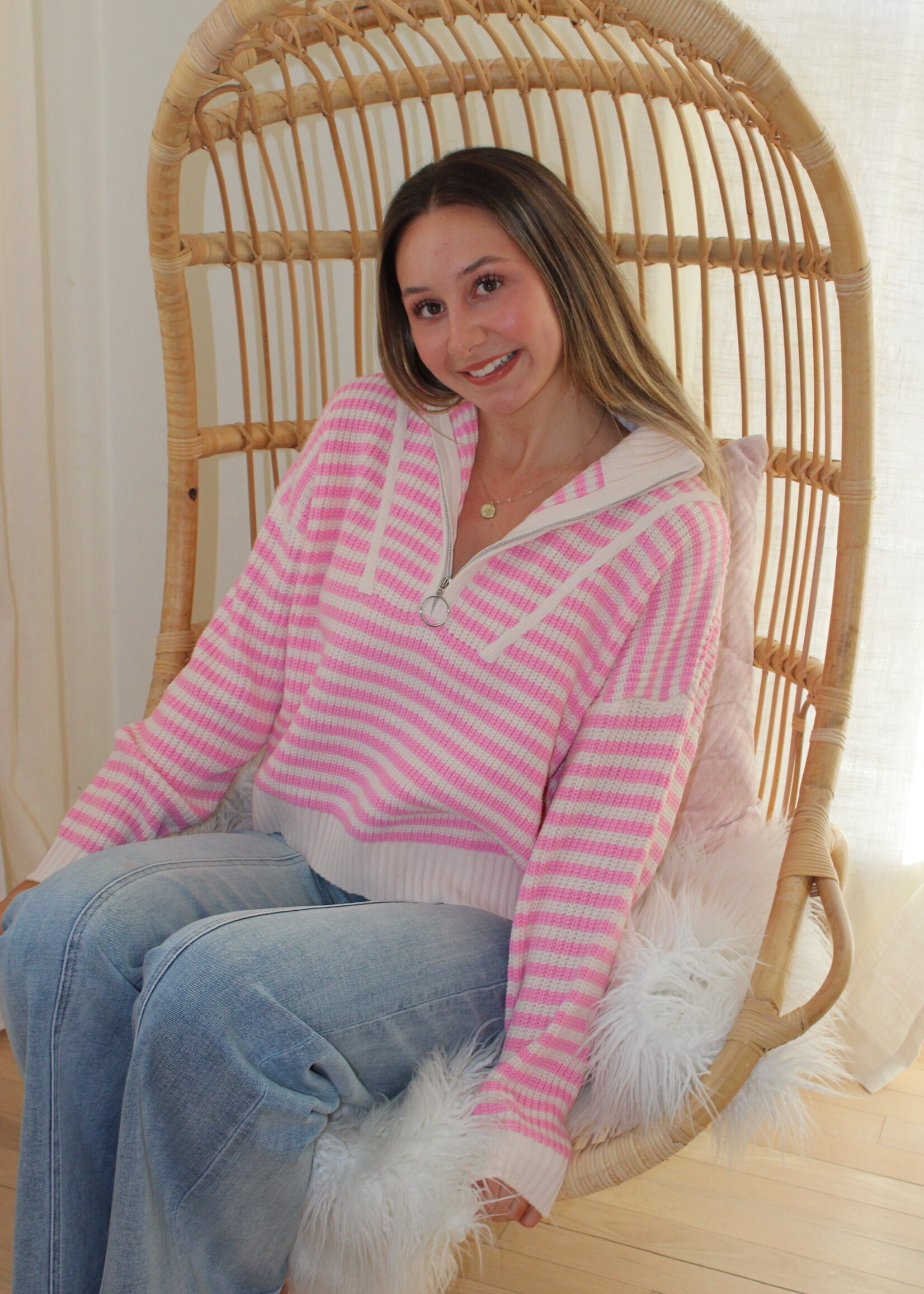 Hensley Half Zip Stripe Sweater