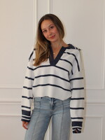 Leyna Striped V Neck Collared Sweater