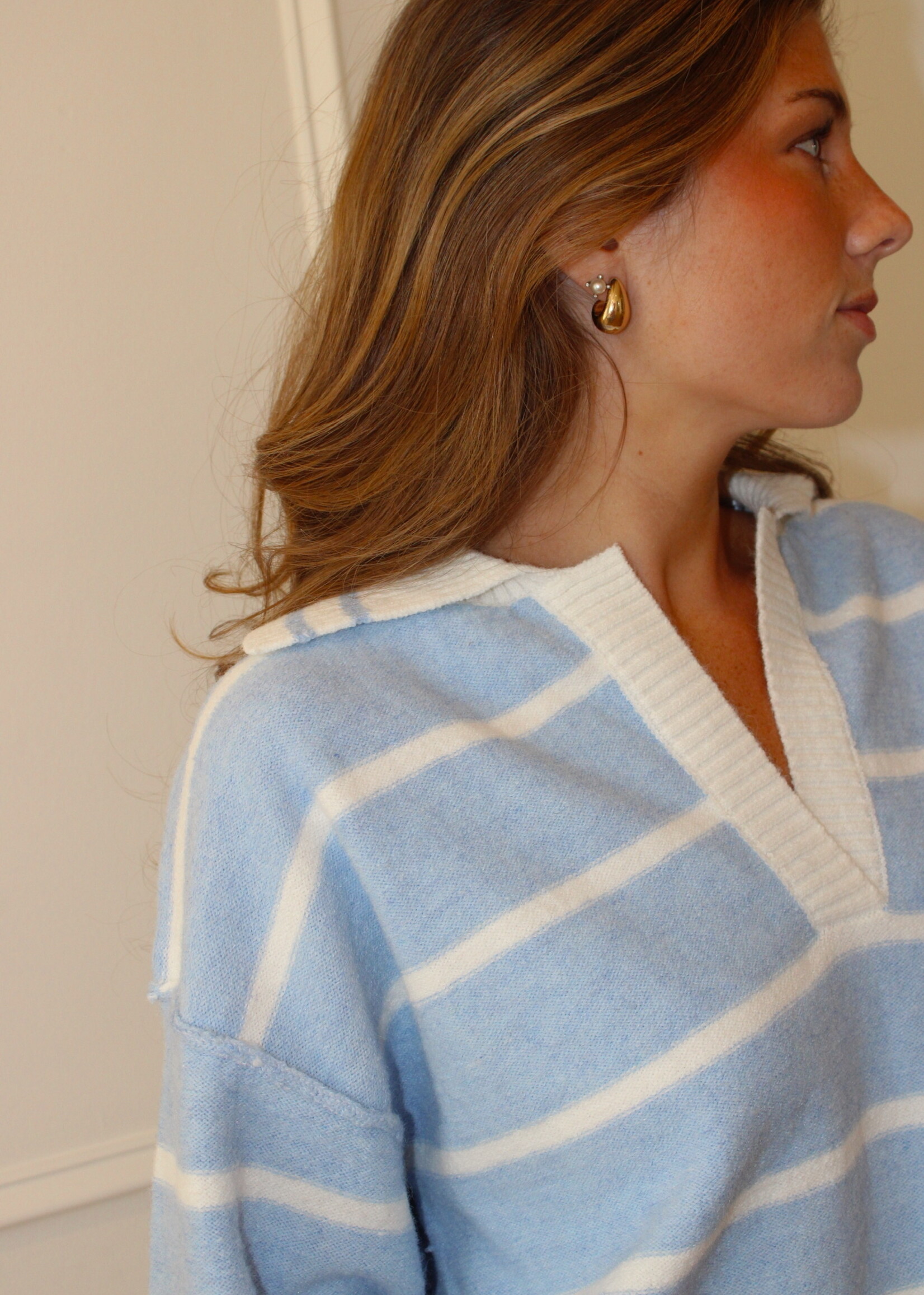 Kiowa Striped V Neck Collared Sweater