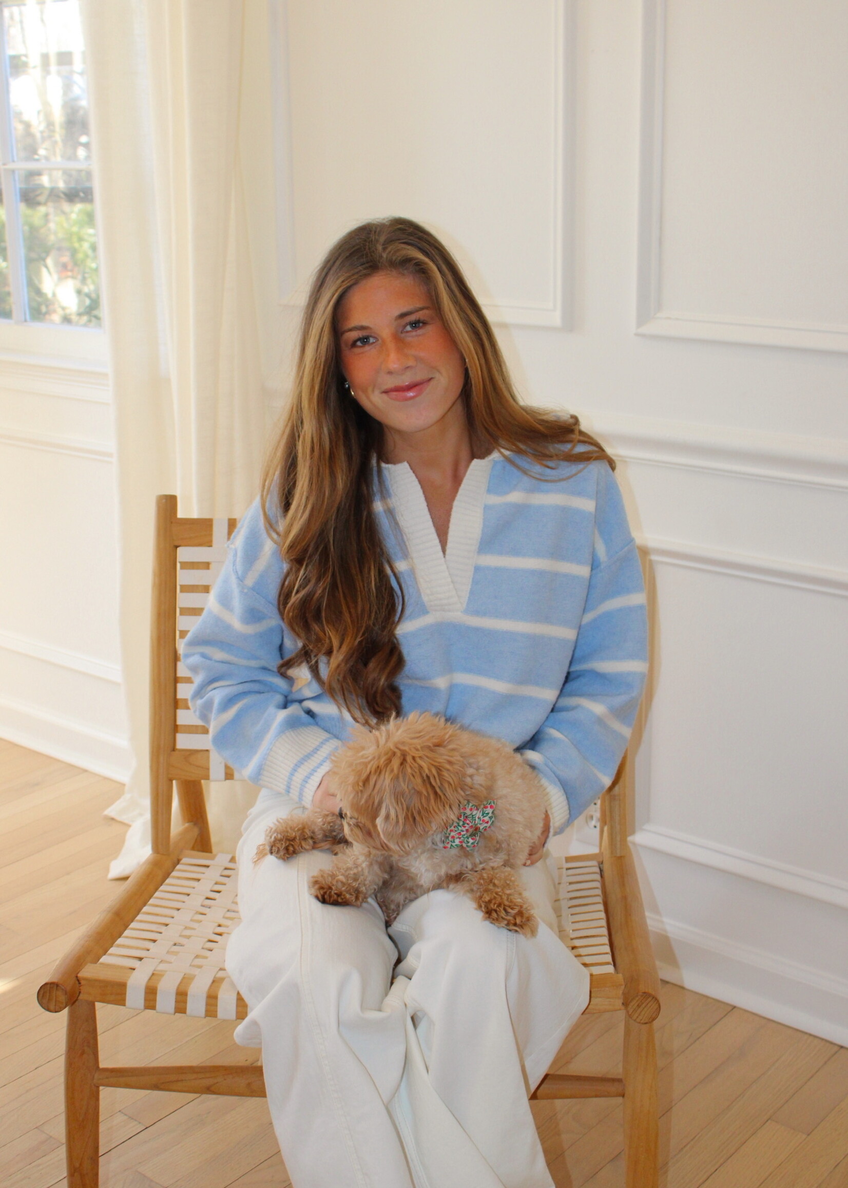 Kiowa Striped V Neck Collared Sweater