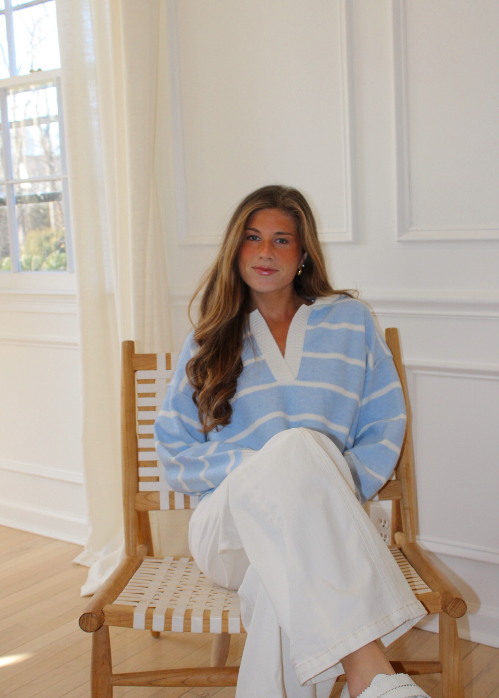 Kiowa Striped V Neck Collared Sweater