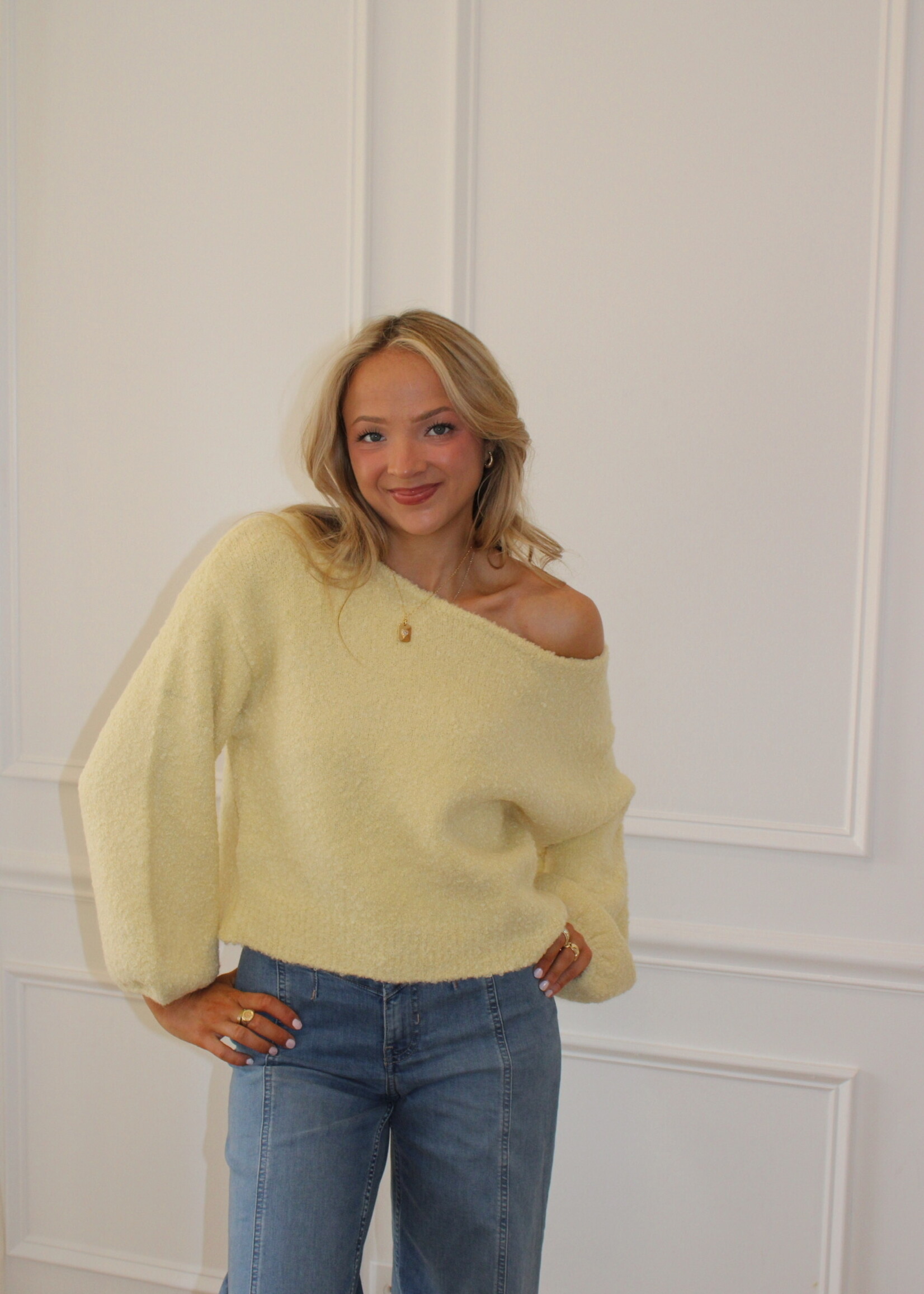 Avni Textured Knit Bubble-Sleeve Sweater