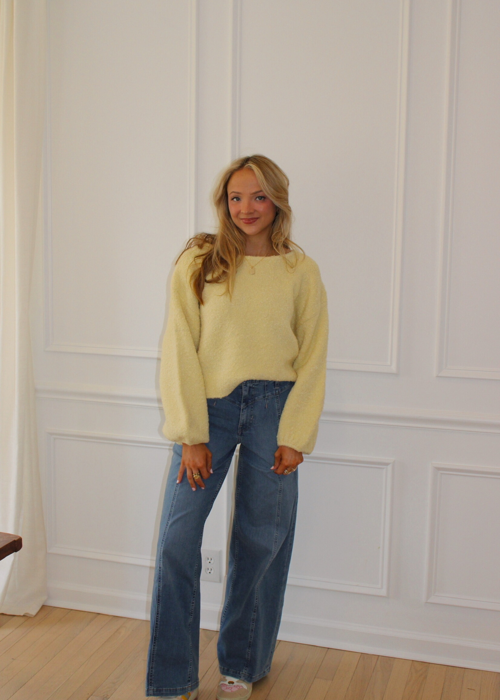 Avni Textured Knit Bubble-Sleeve Sweater