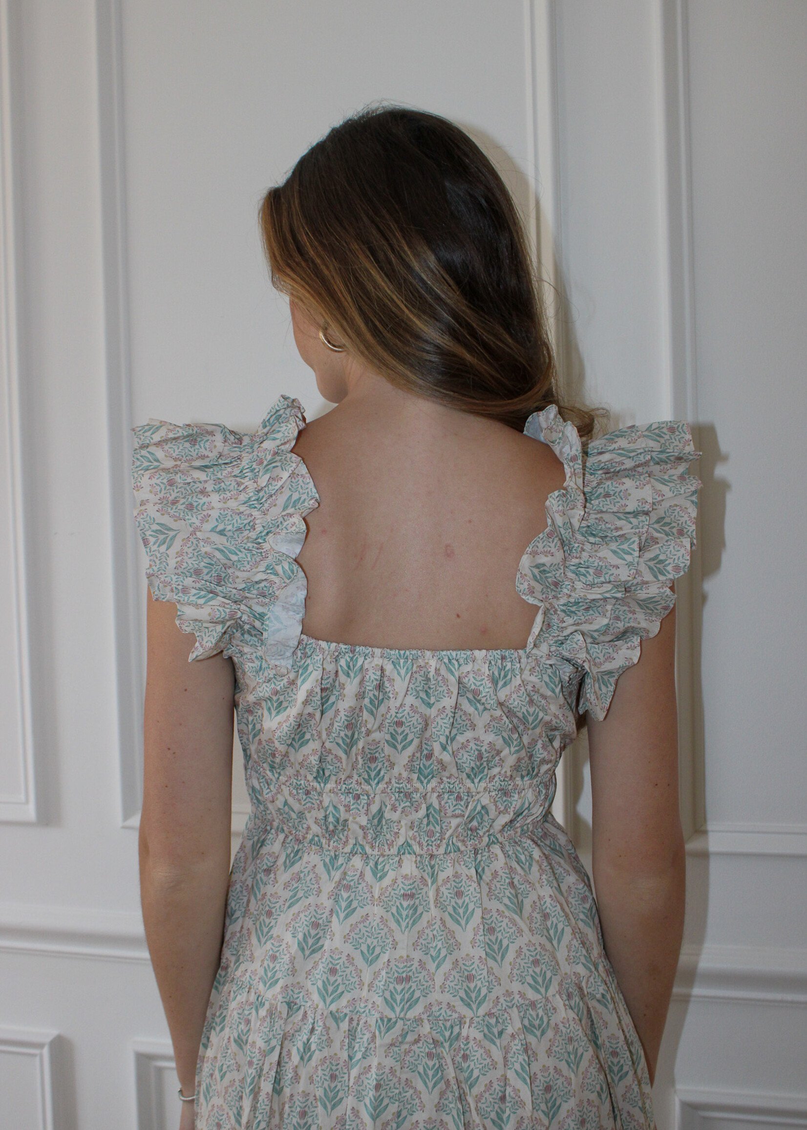 Doreen Ruffle Sleeve Printed Midi Dress