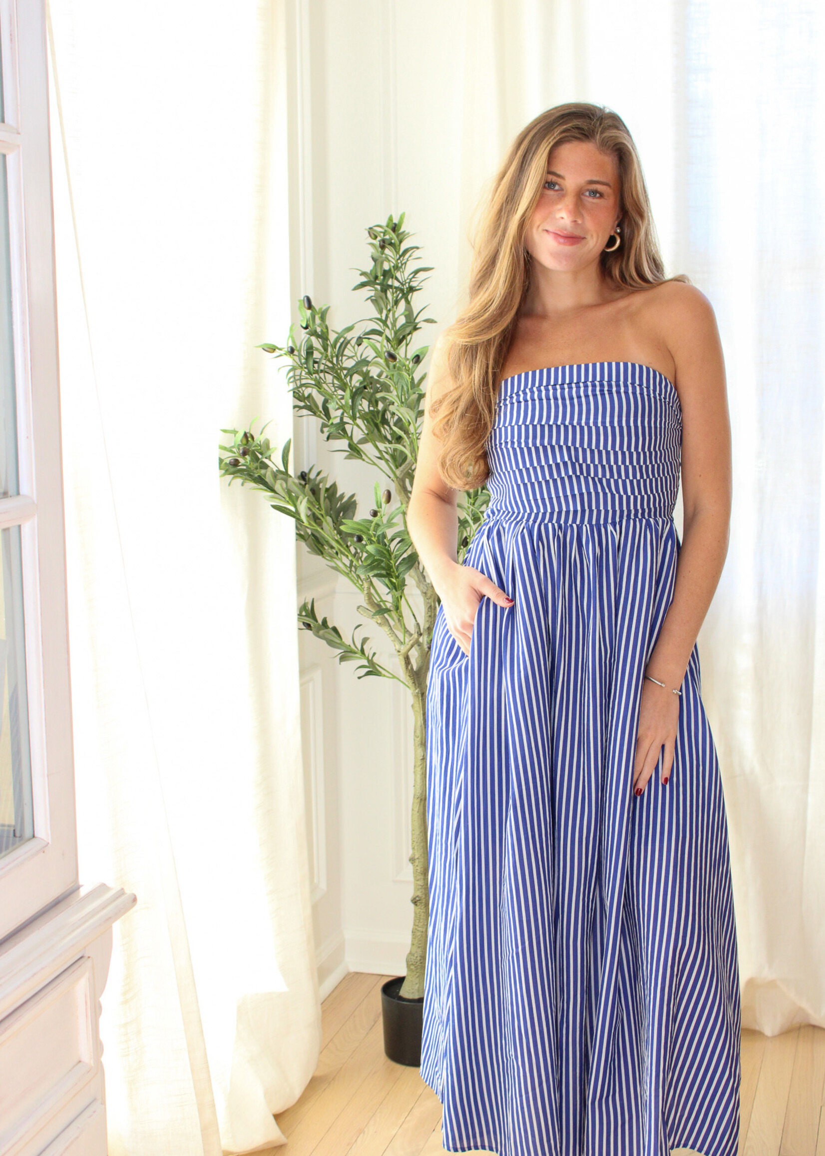 Quinn Stripe Strapless Flare Maxi Dress