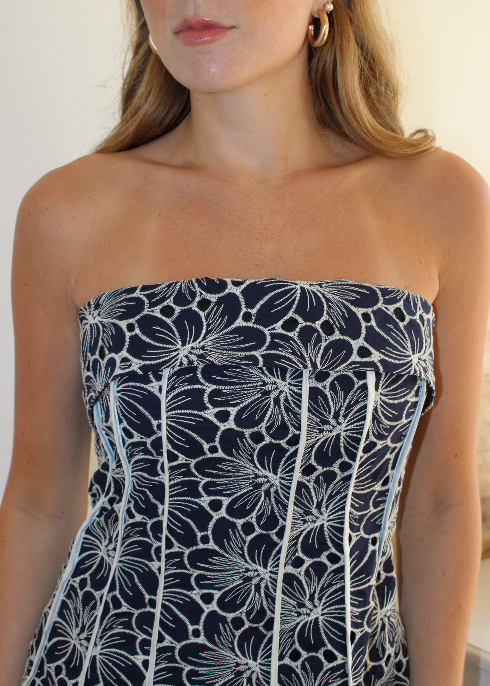 Gloria Floral Print Strapless Midi Dress