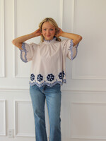 Nicole Flutter Sleeve Embroidered Top