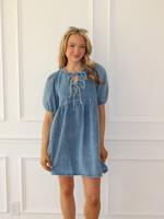 Hailey Bow Tie Denim Babydoll Dress