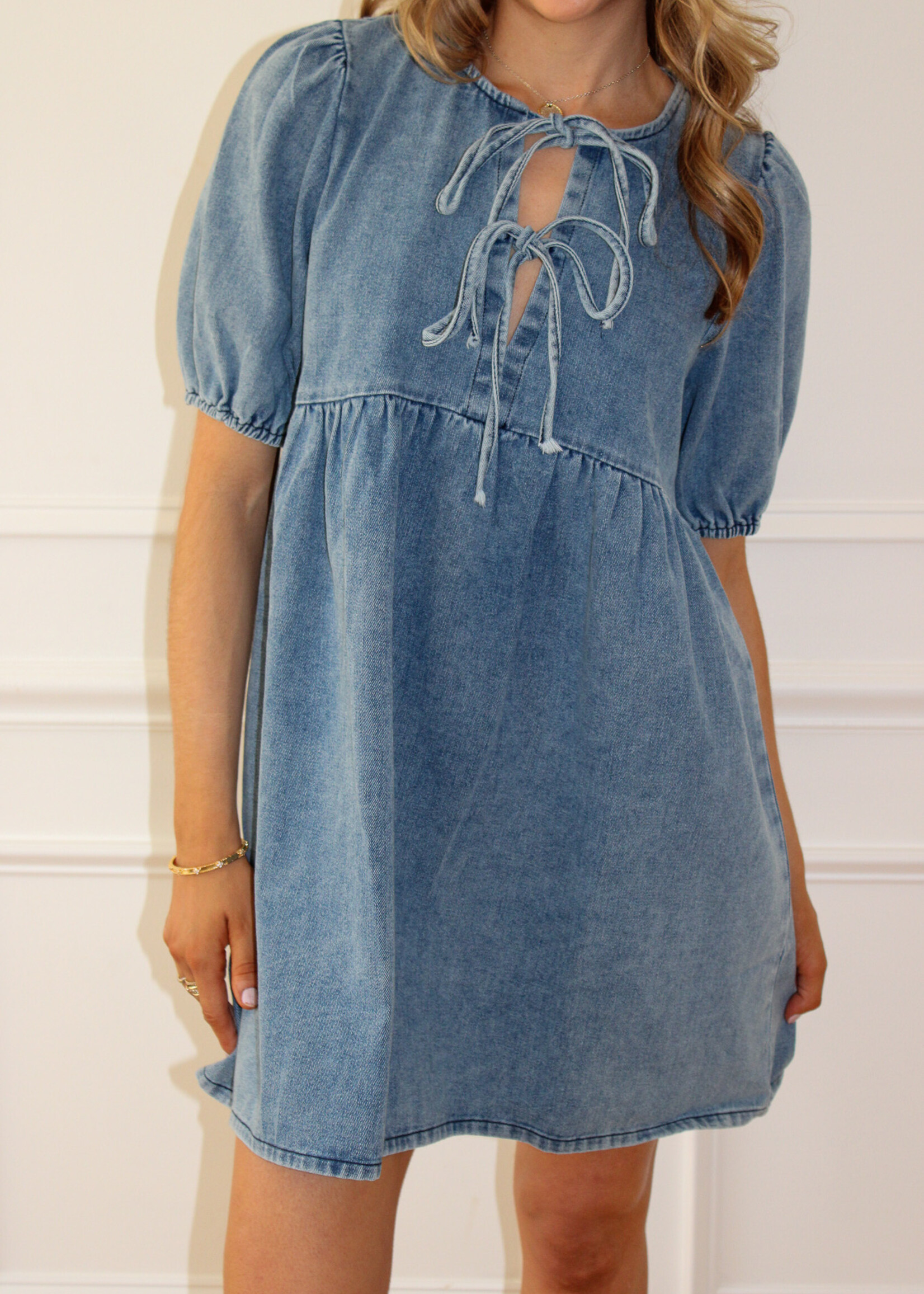 Hailey Bow Tie Denim Babydoll Dress