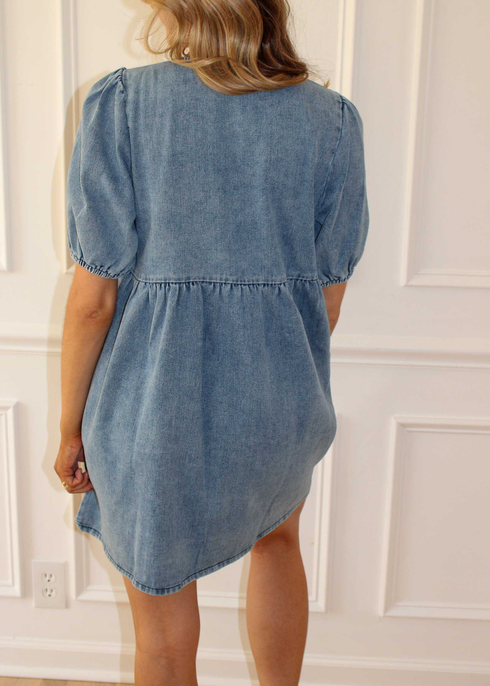 Hailey Bow Tie Denim Babydoll Dress