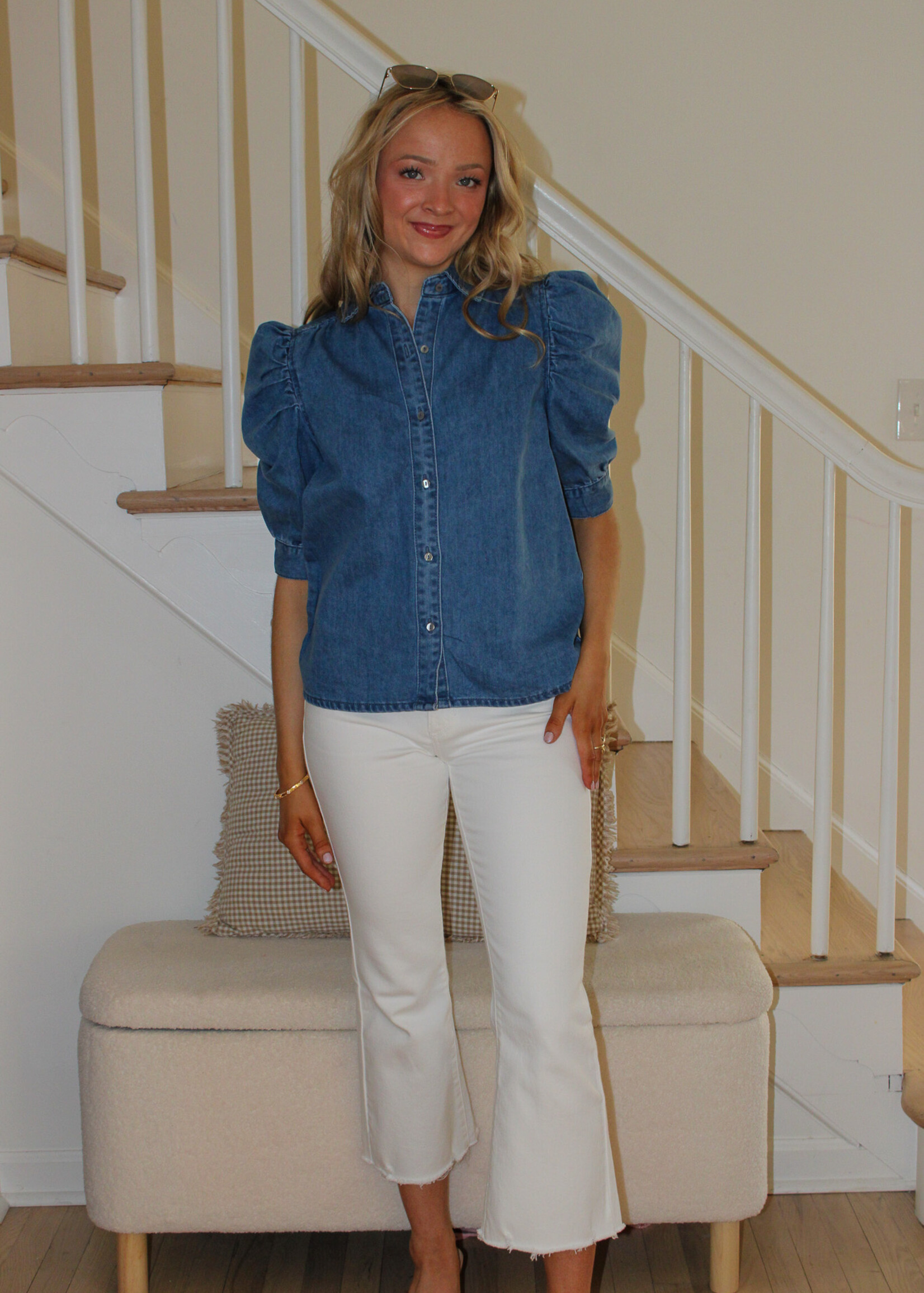 Maddox Puff Sleeve Denim Top