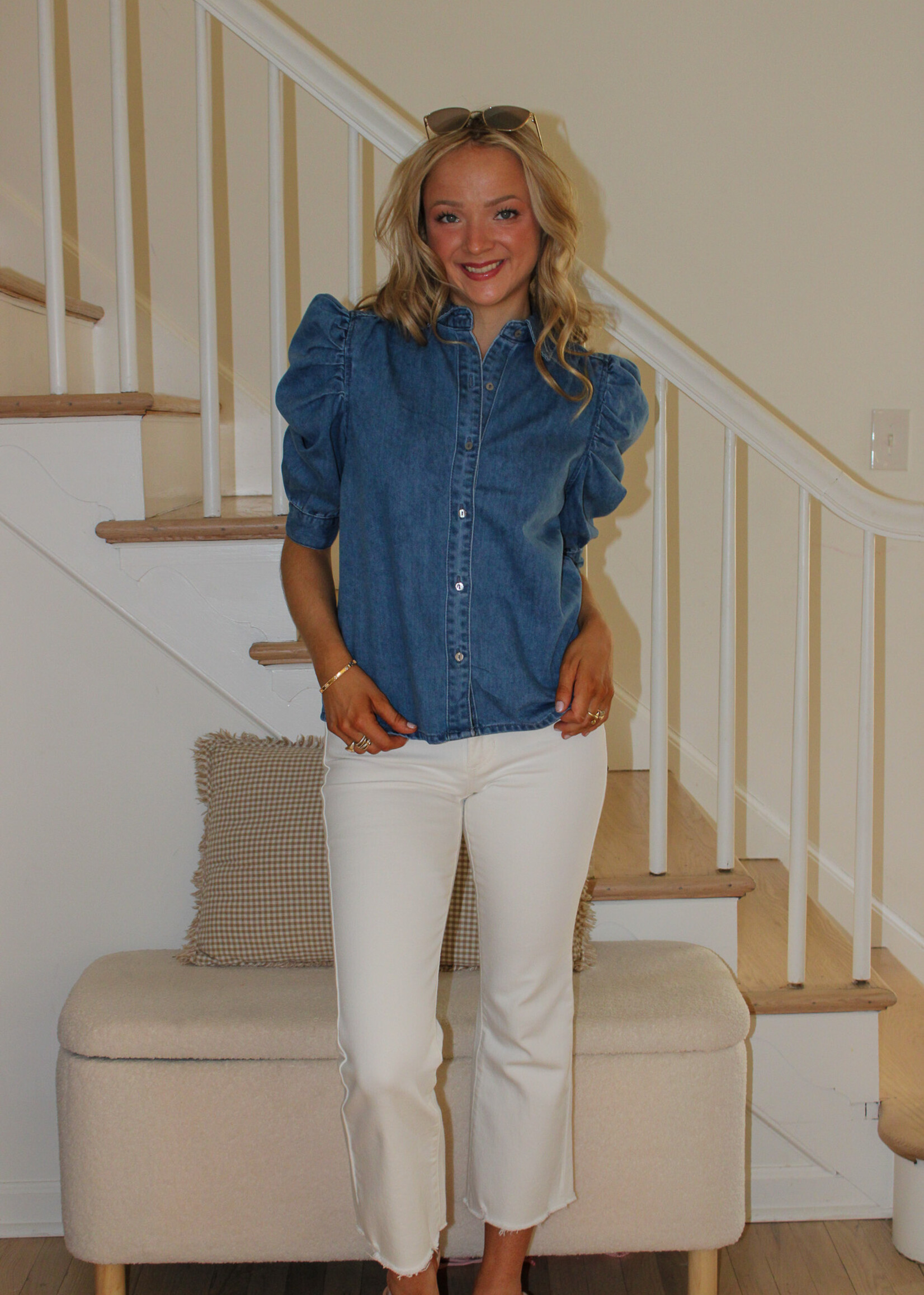 Maddox Puff Sleeve Denim Top