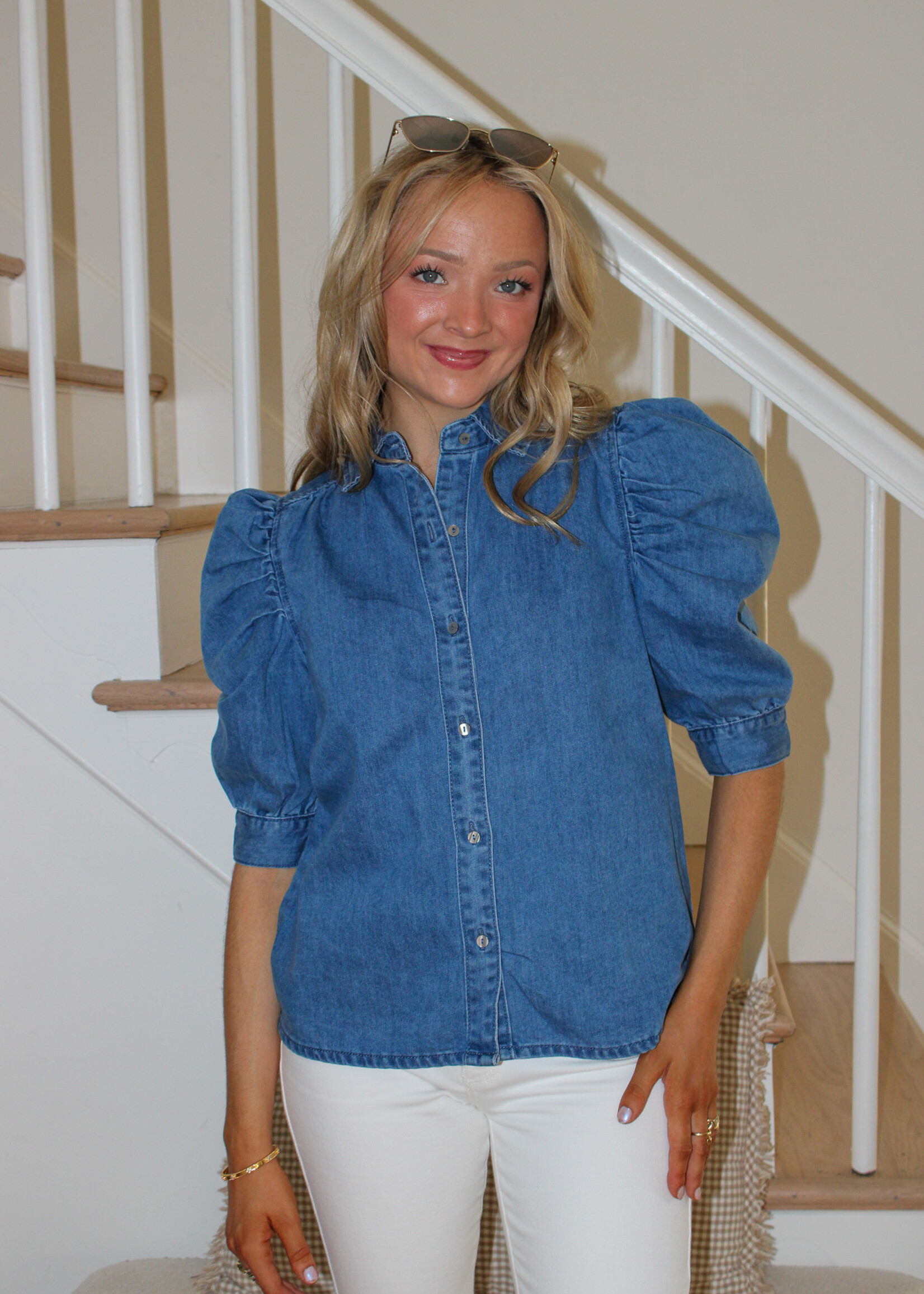 Maddox Puff Sleeve Denim Top