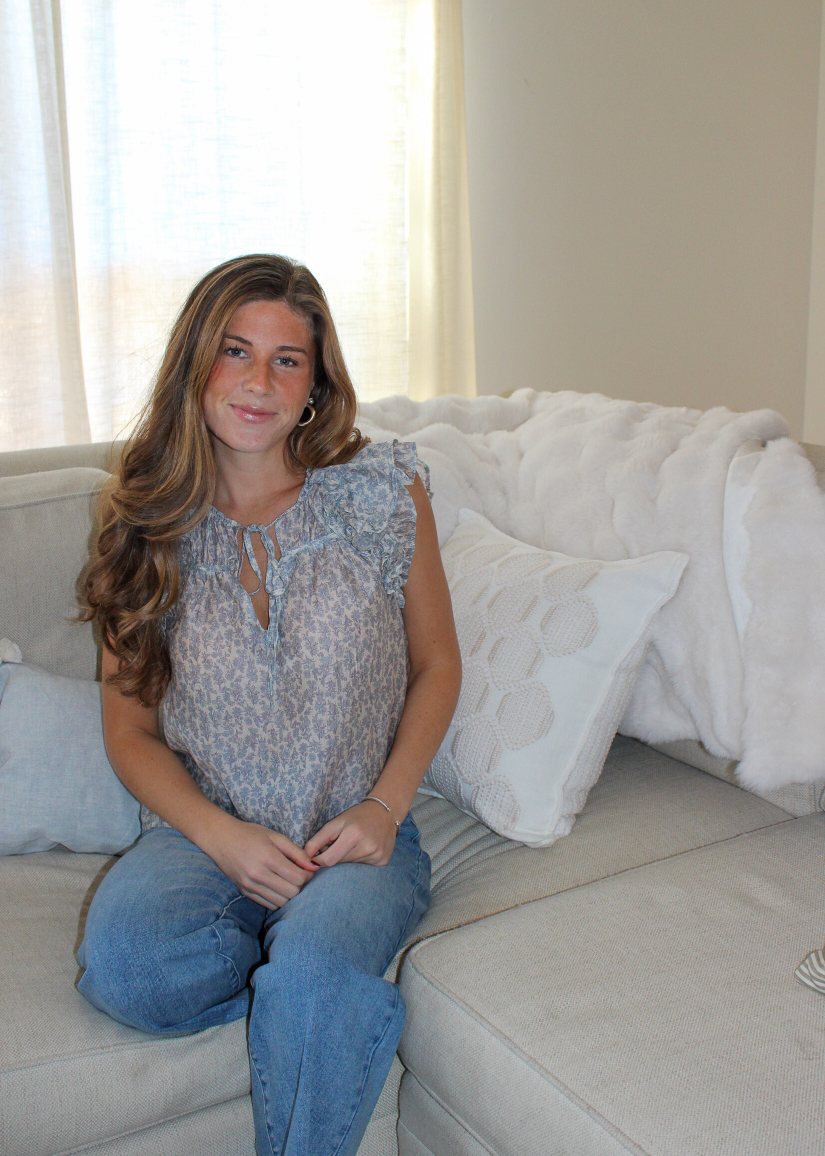 Karla Floral Print Ruffle Sleeve Top