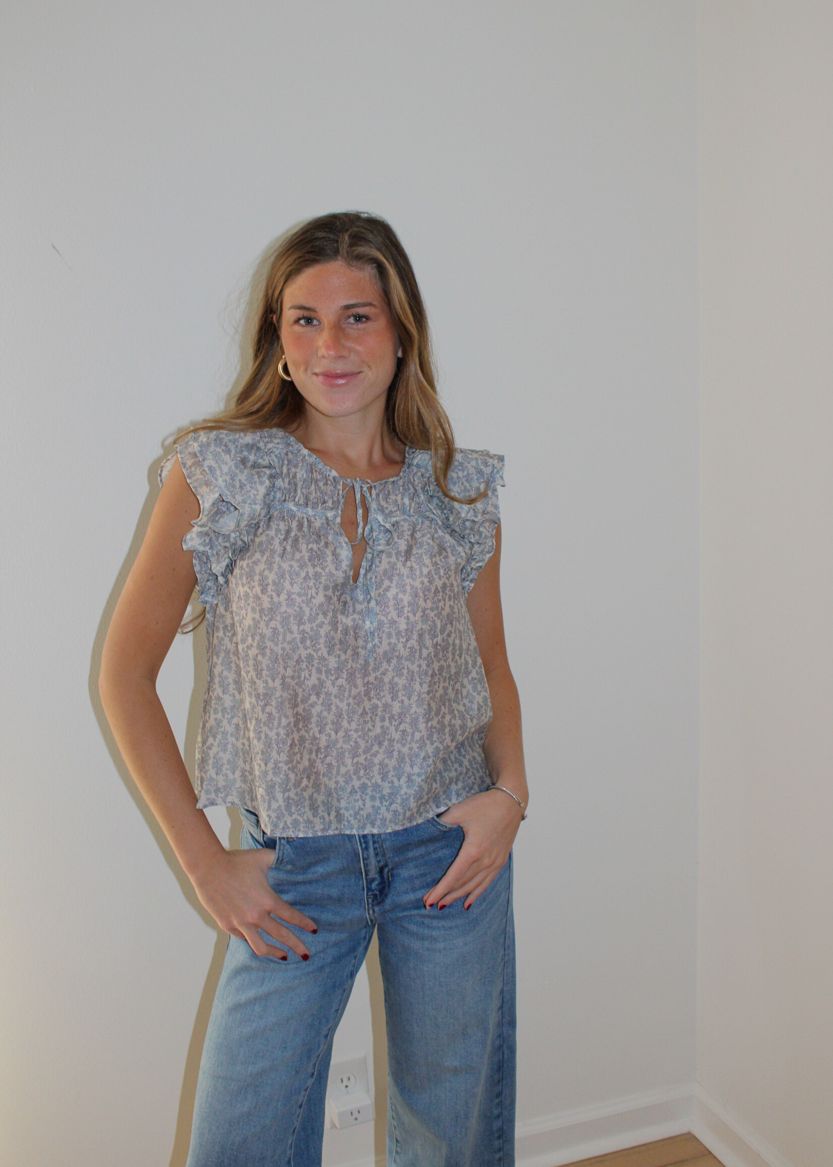 Karla Floral Print Ruffle Sleeve Top