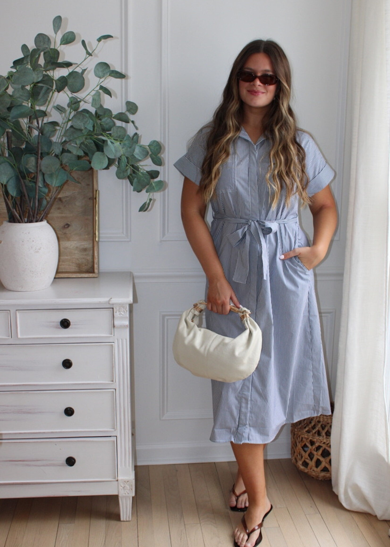 Adalynn Striped Midi Dress Button Down