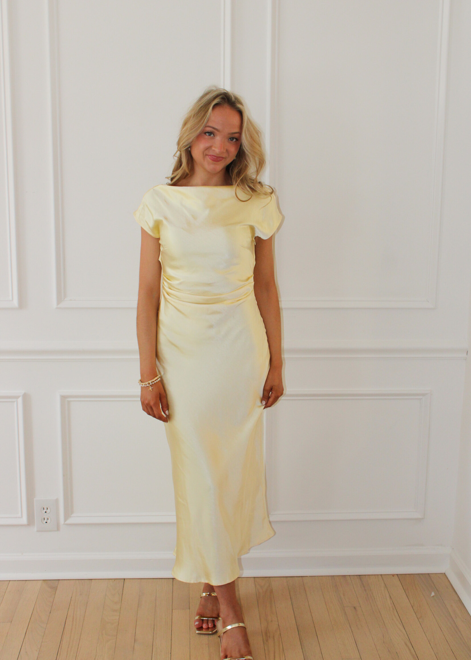 Carine Cap Sleeve Cowl Back Midi Dress