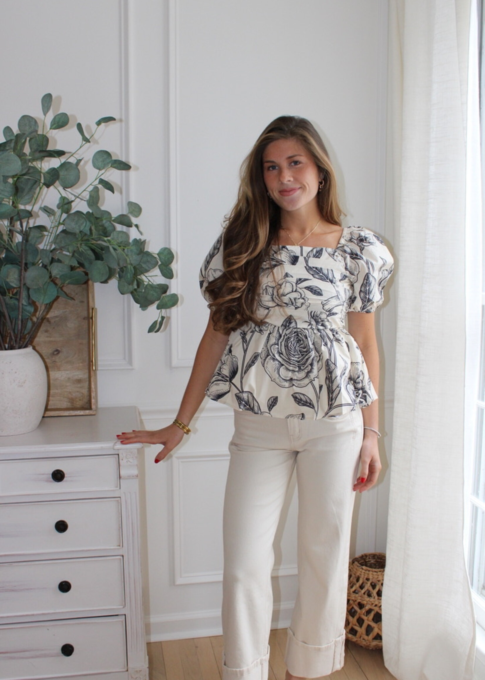 Britta Floral Print Square Neck Top