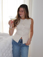 Dallas Sleeveless Knit Button Down Top