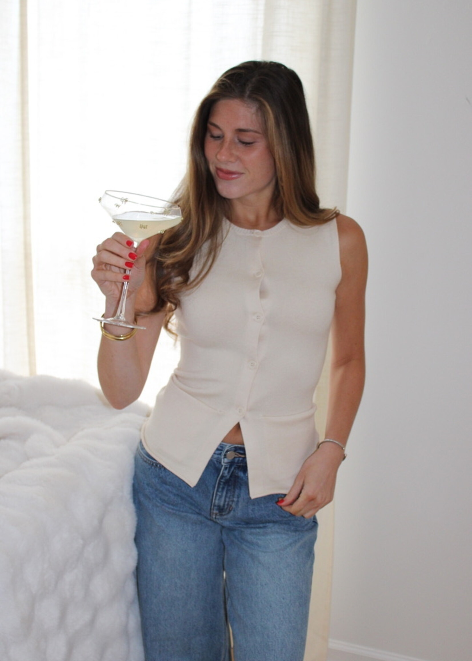 Dallas Sleeveless Knit Button Down Top