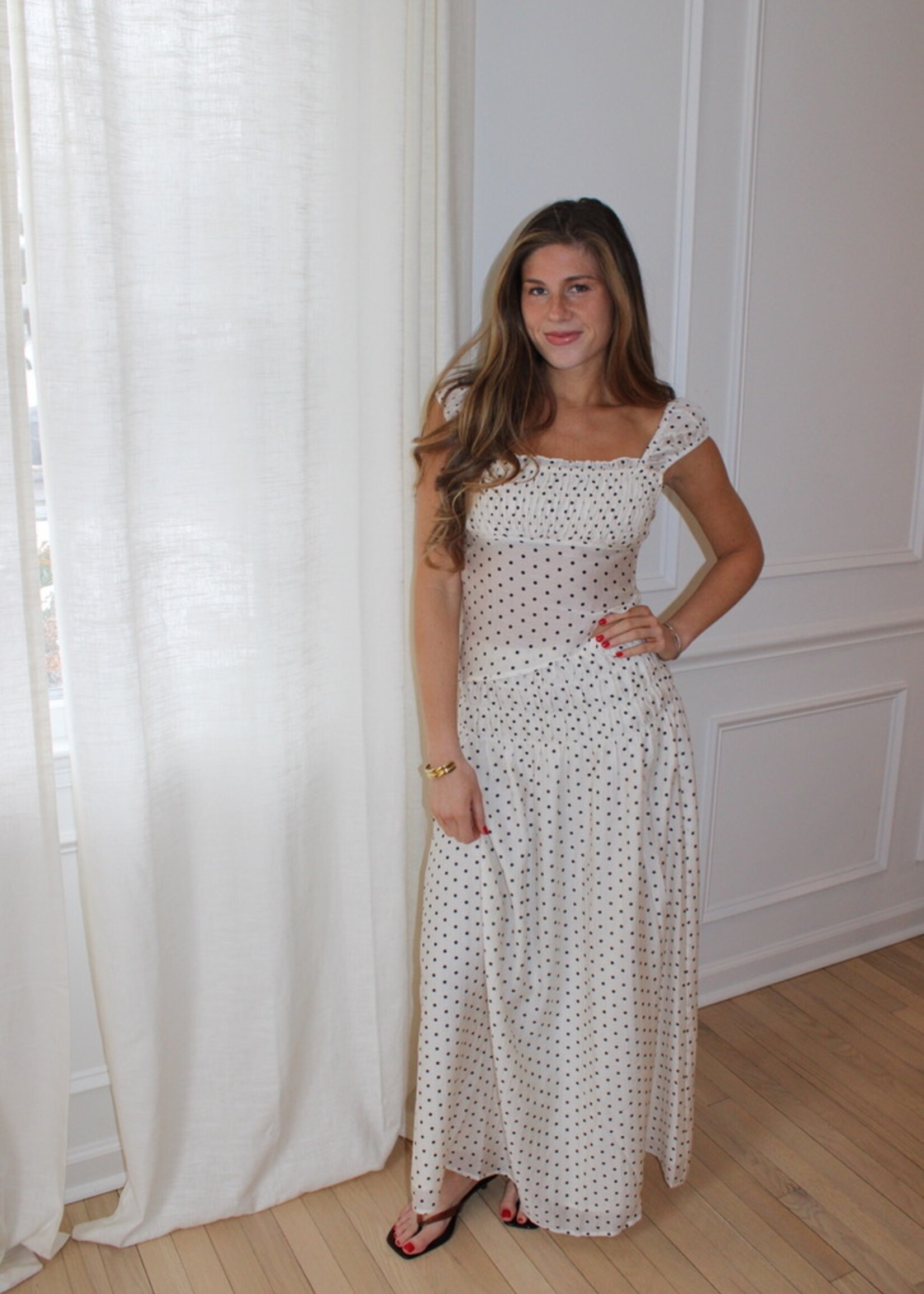 Brigitte Polka Dot Smocked Maxi Skirt