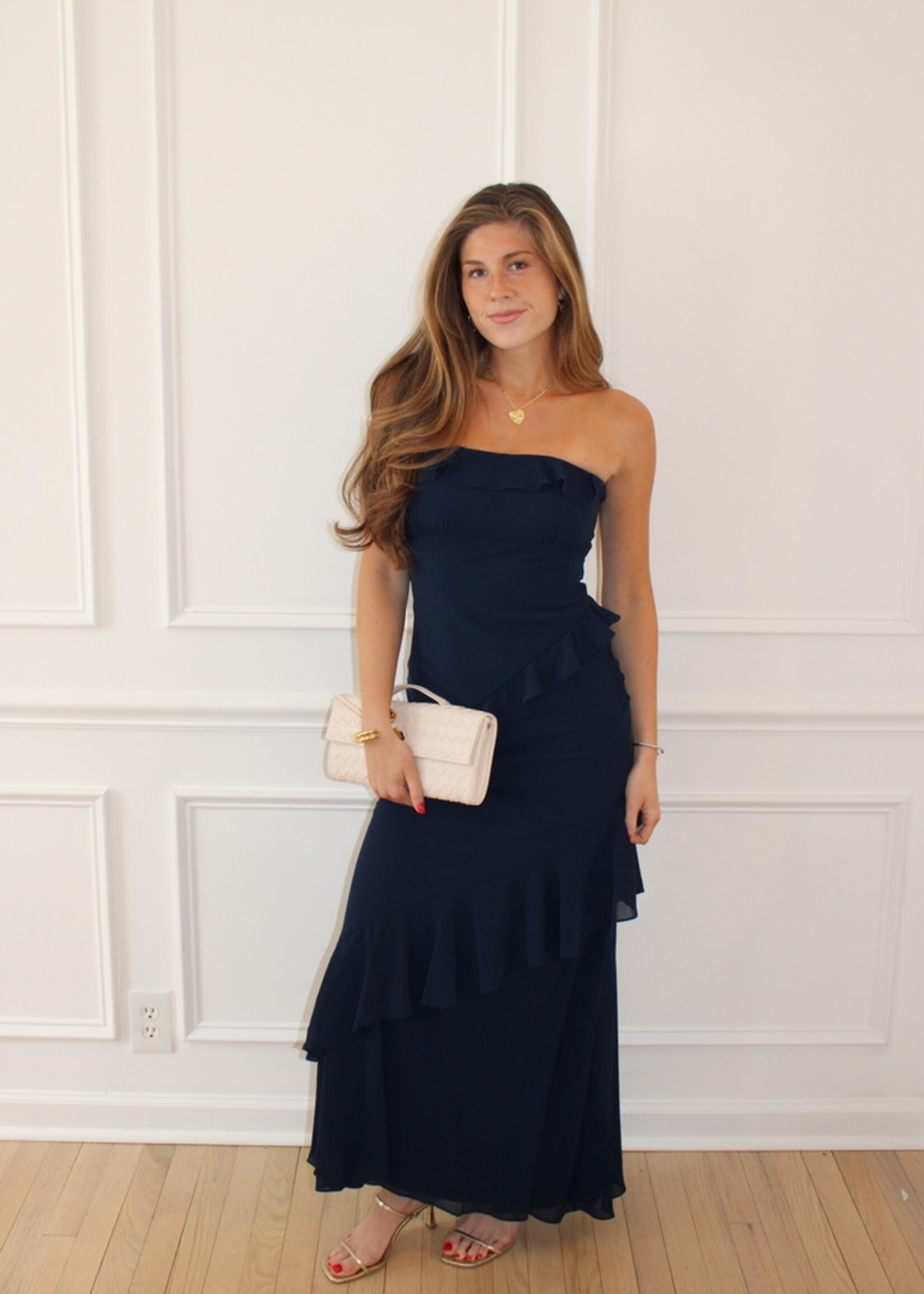 Esther Strapless Ruffle Detail Maxi Dress