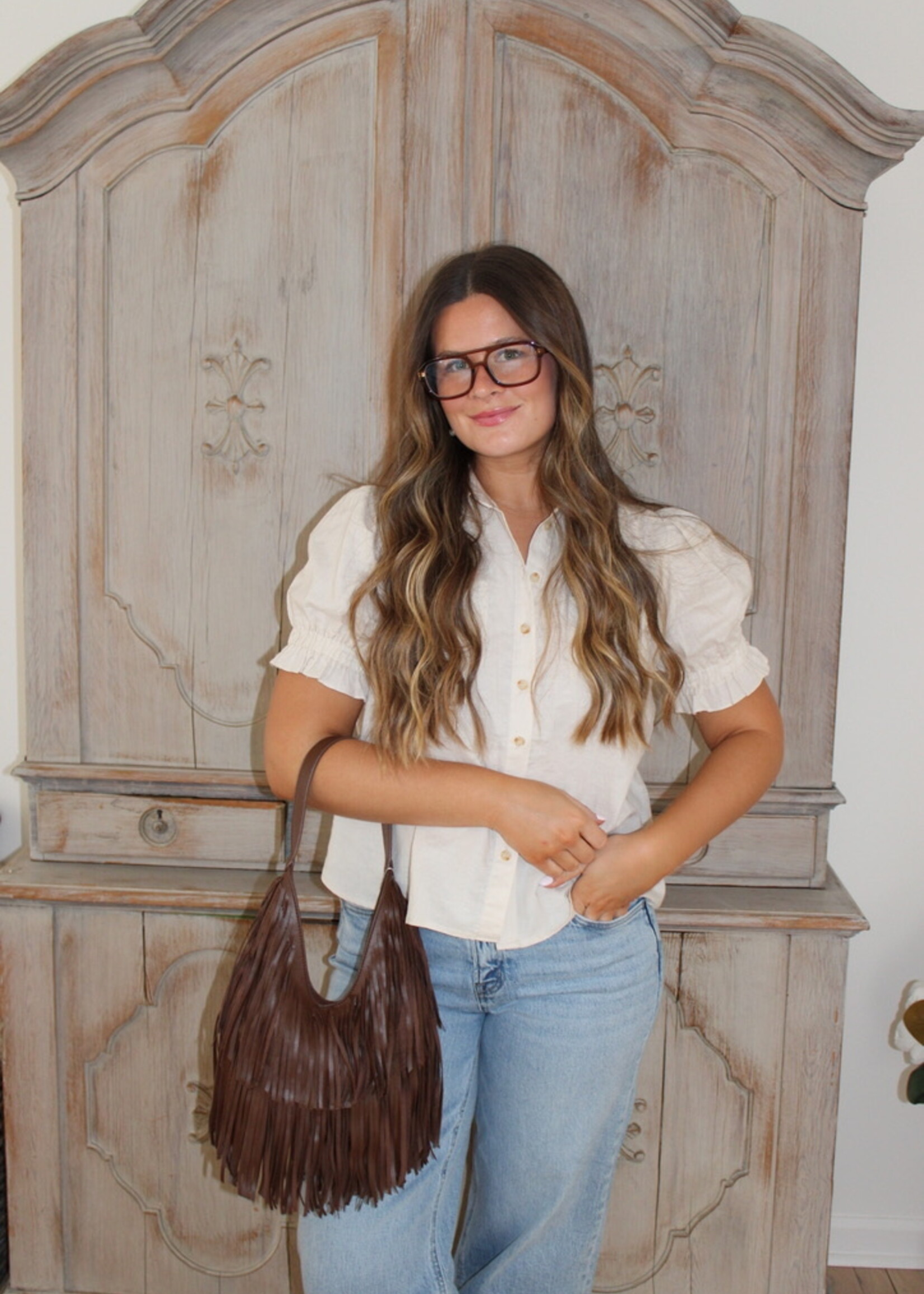 Brigid Linen Blend Puff Sleeve Shirt