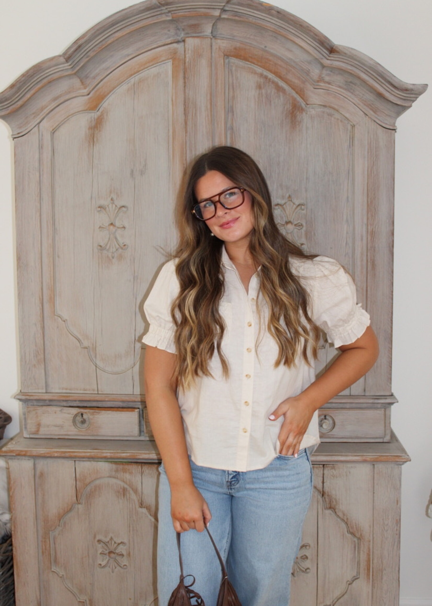 Brigid Linen Blend Puff Sleeve Shirt