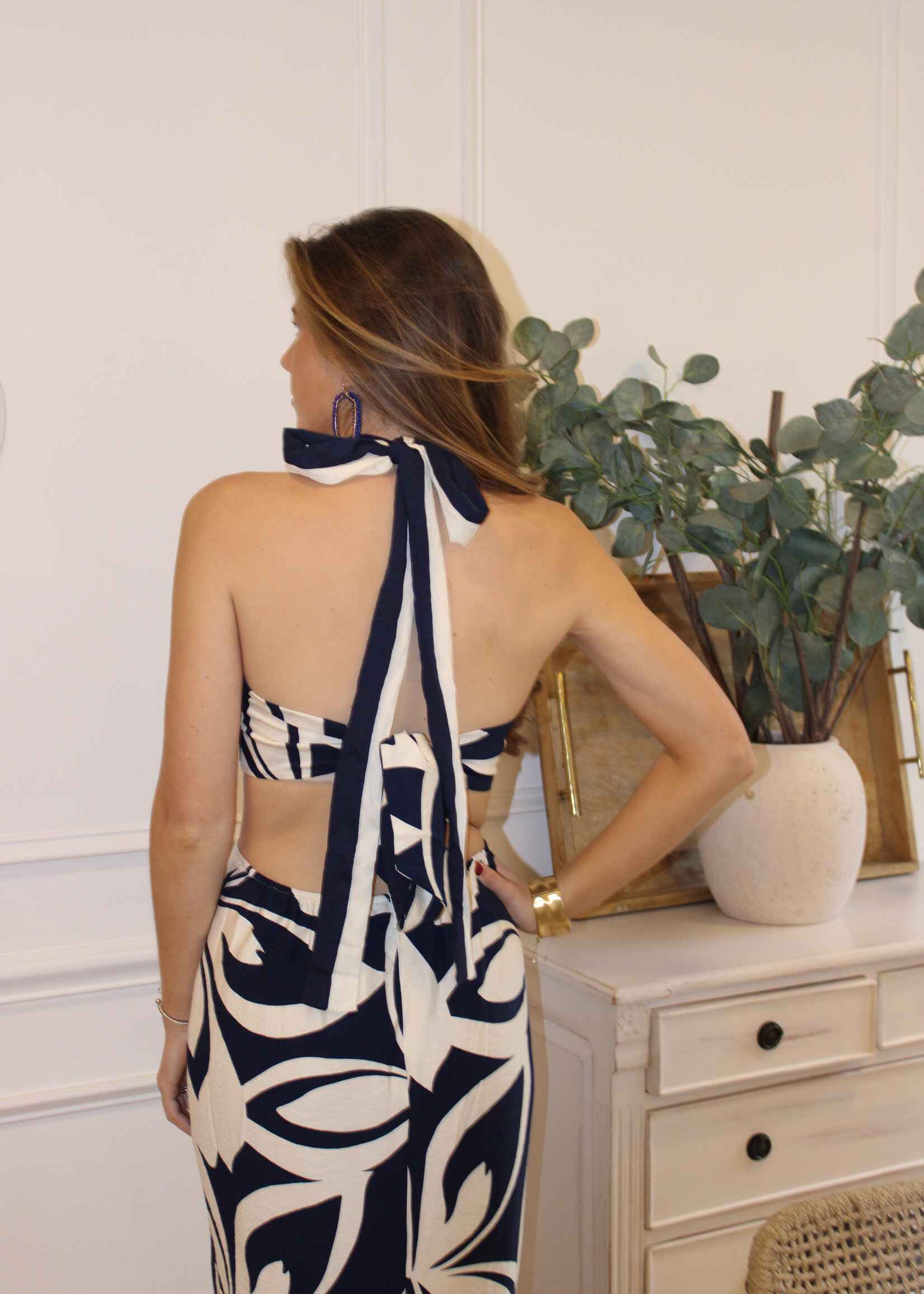 Callie Printed Halter Midi Dress