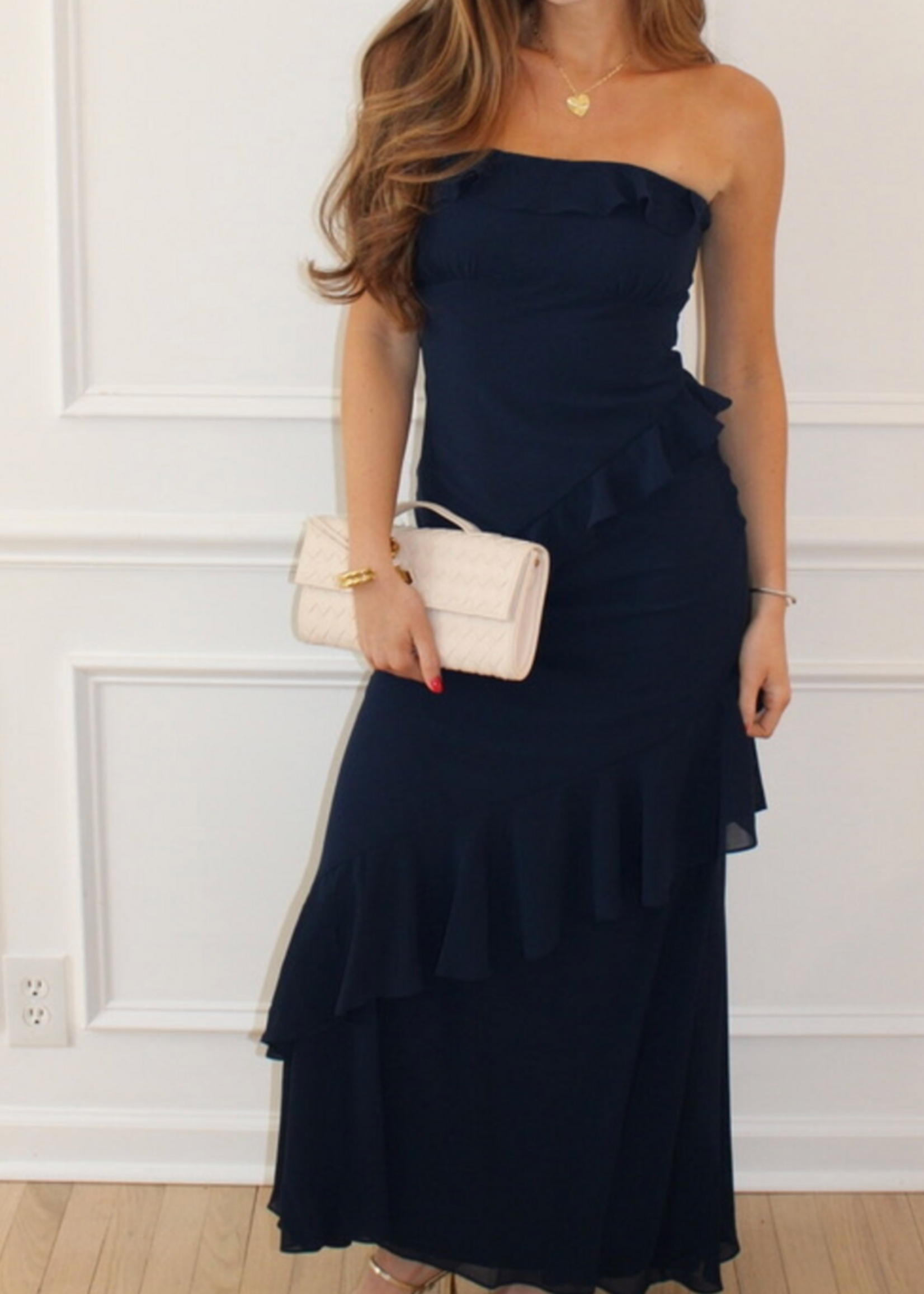 Esther Strapless Ruffle Detail Maxi Dress