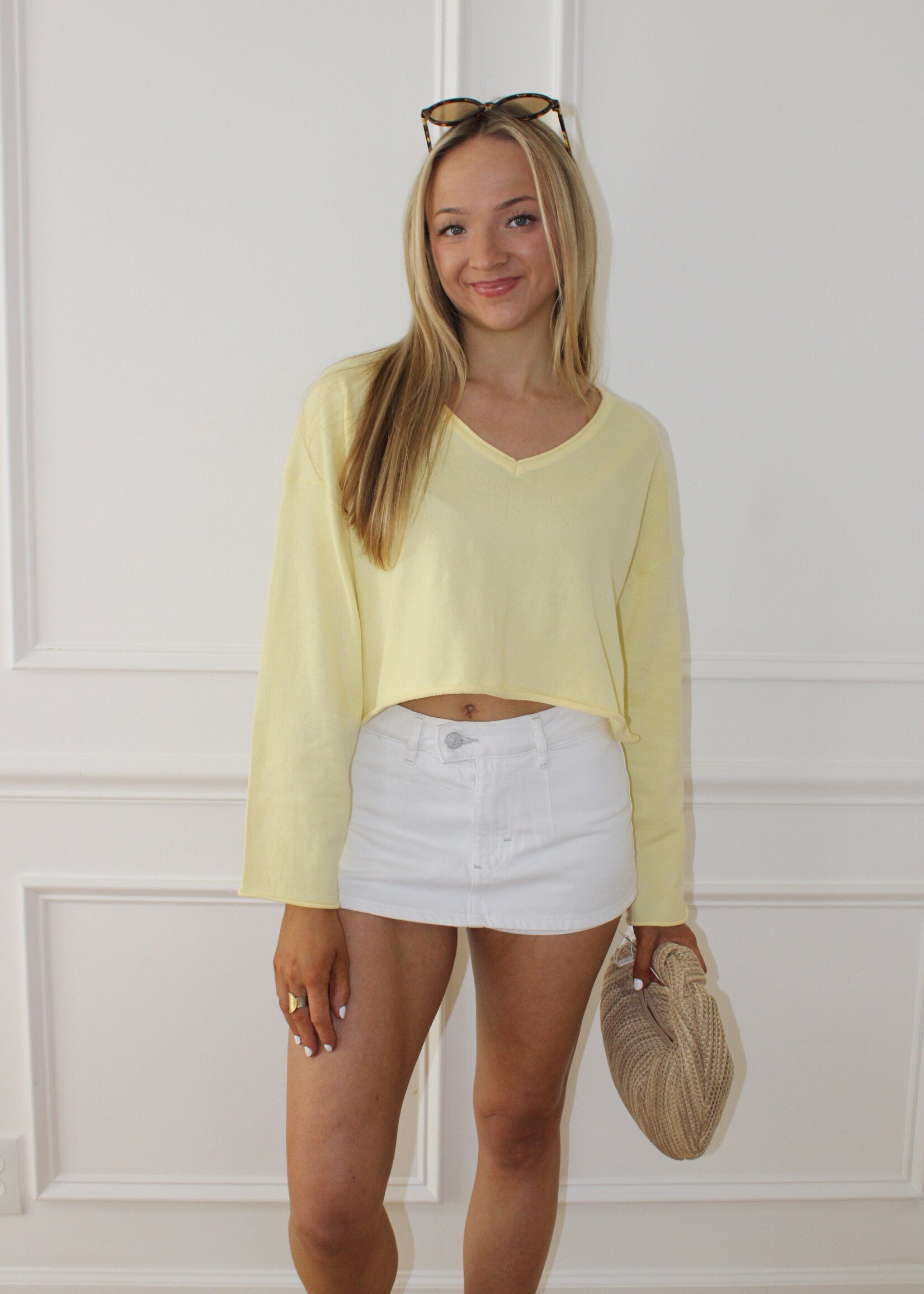 Indiana Long Sleeve V Neck Cropped Sweater