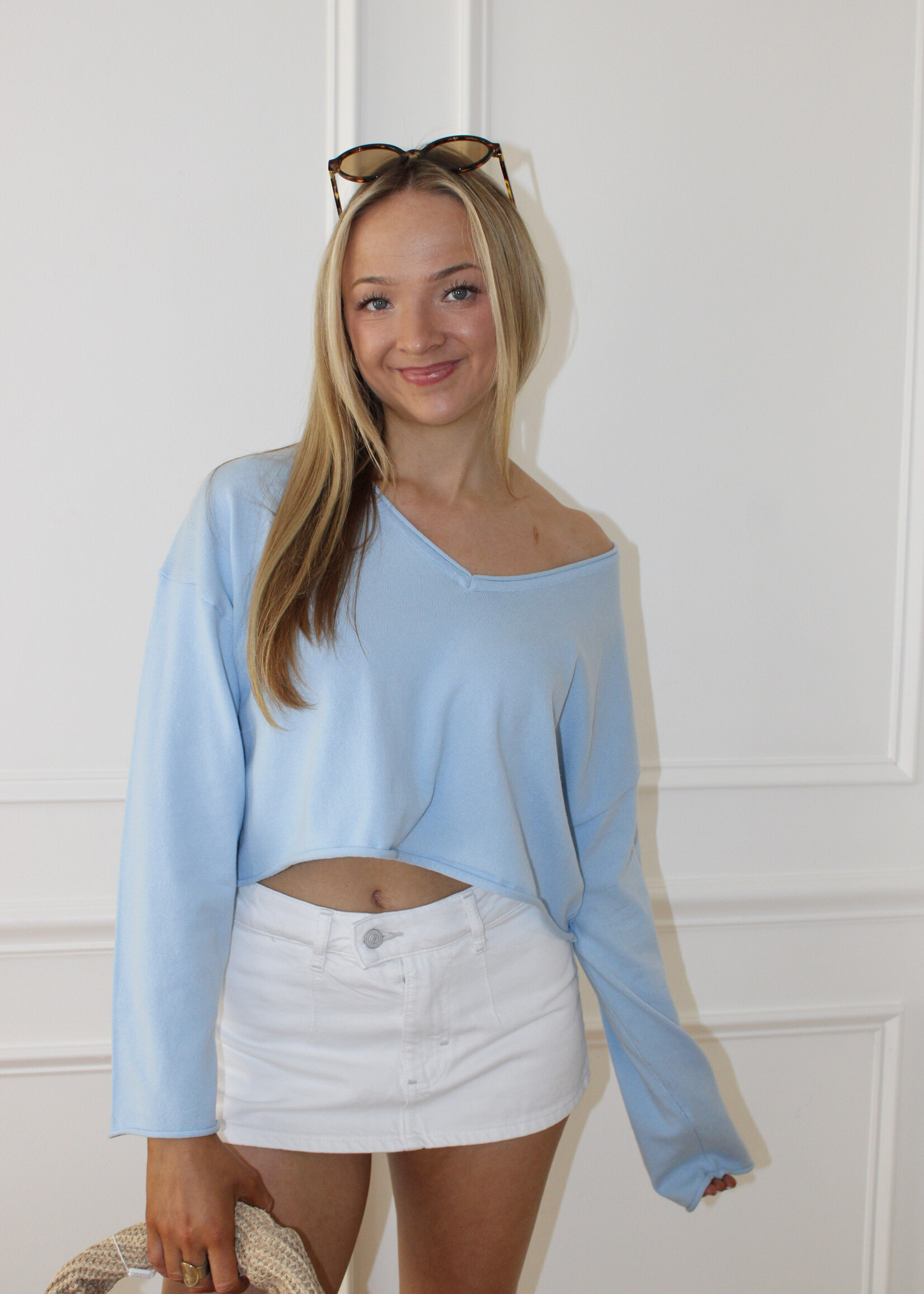 Irene Long Sleeve V Neck Cropped Sweater