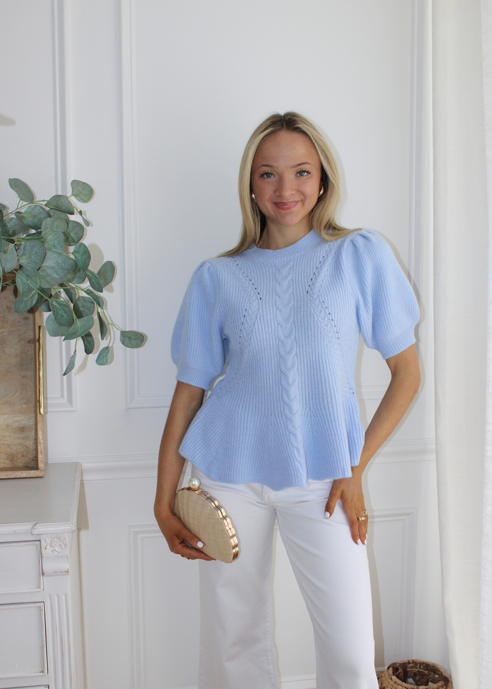 Desiree Flared Puff Sleeve Knit Top