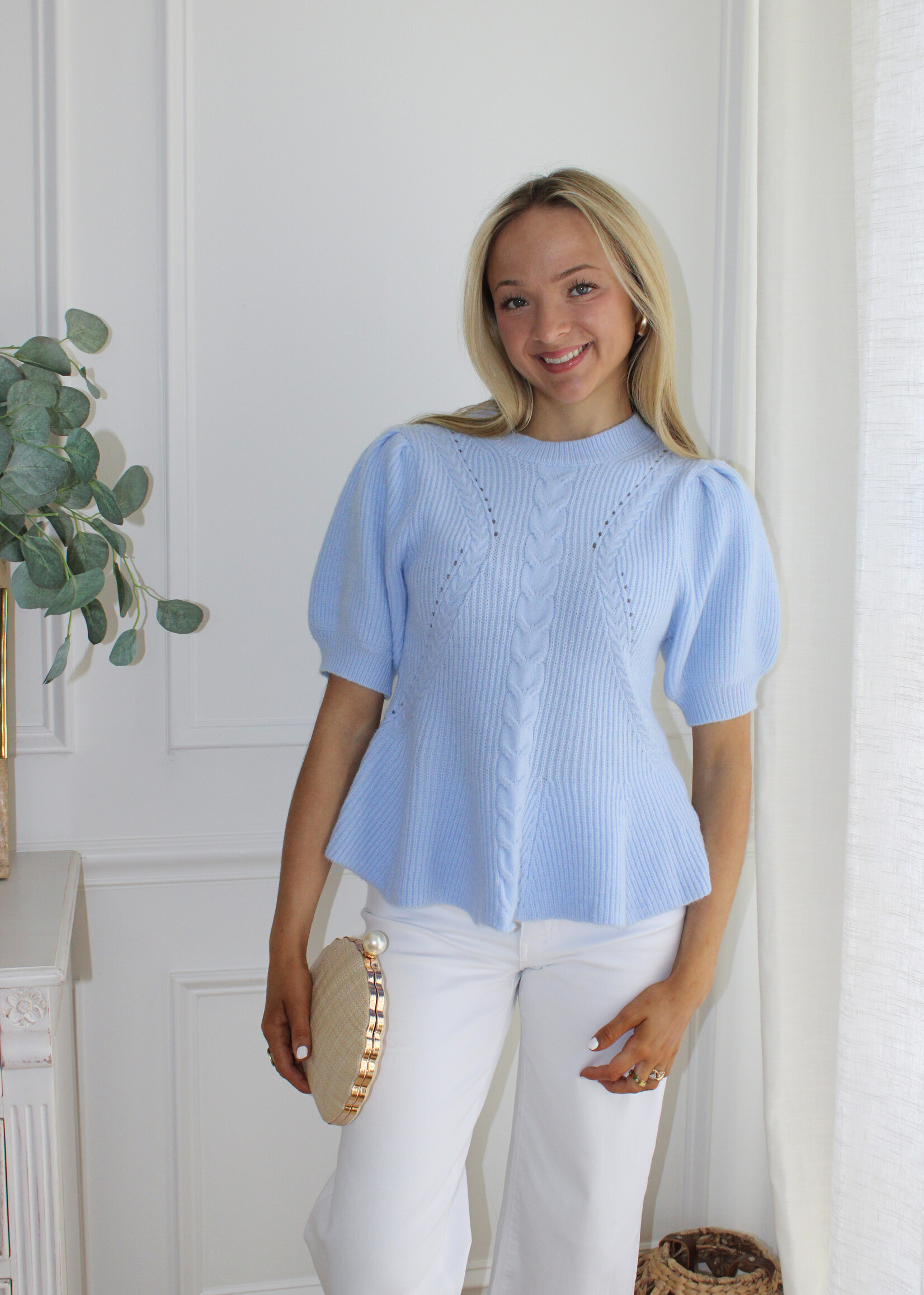 Desiree Flared Puff Sleeve Knit Top