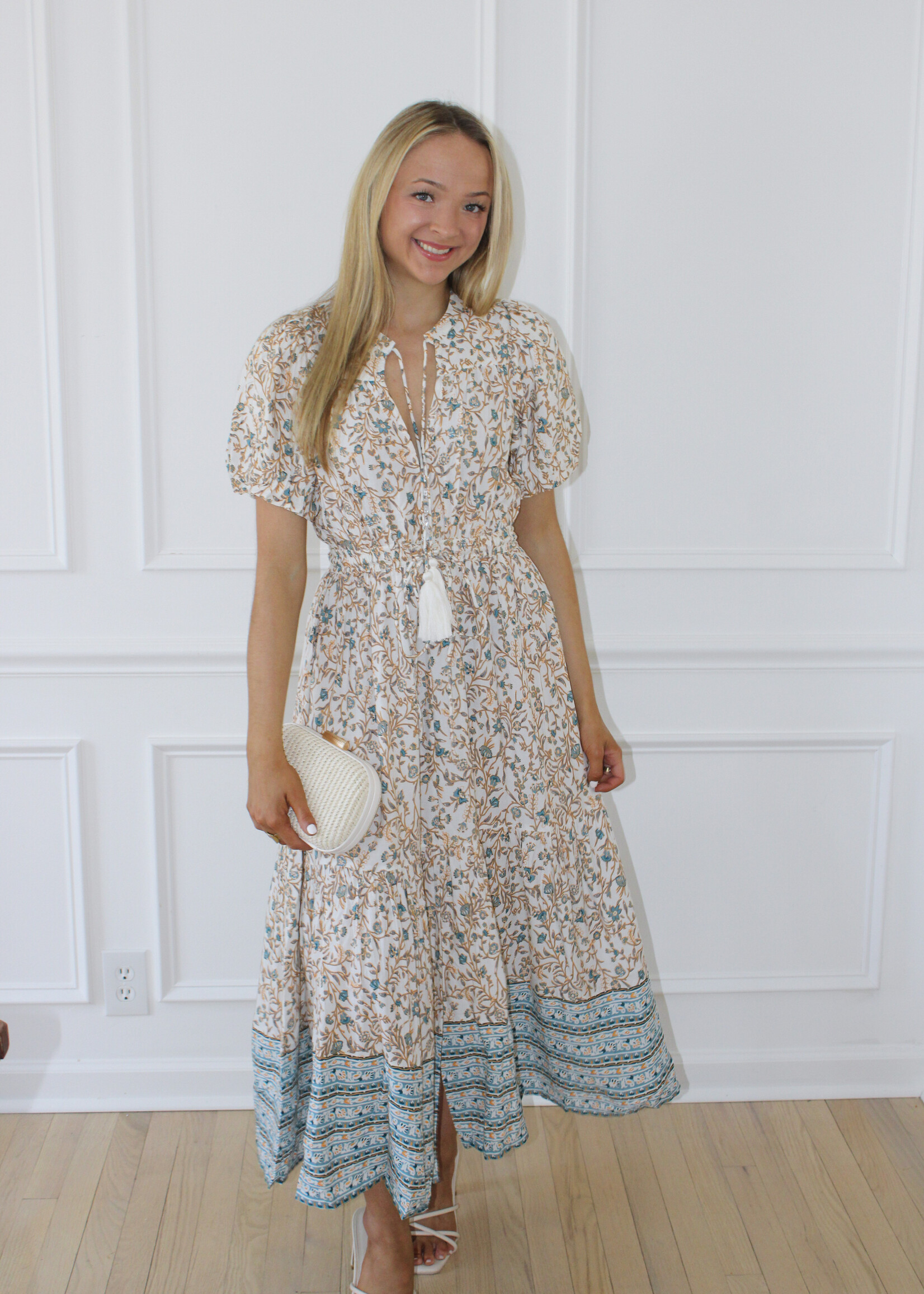 Gabriella Floral Puff Sleeve Midi Dress