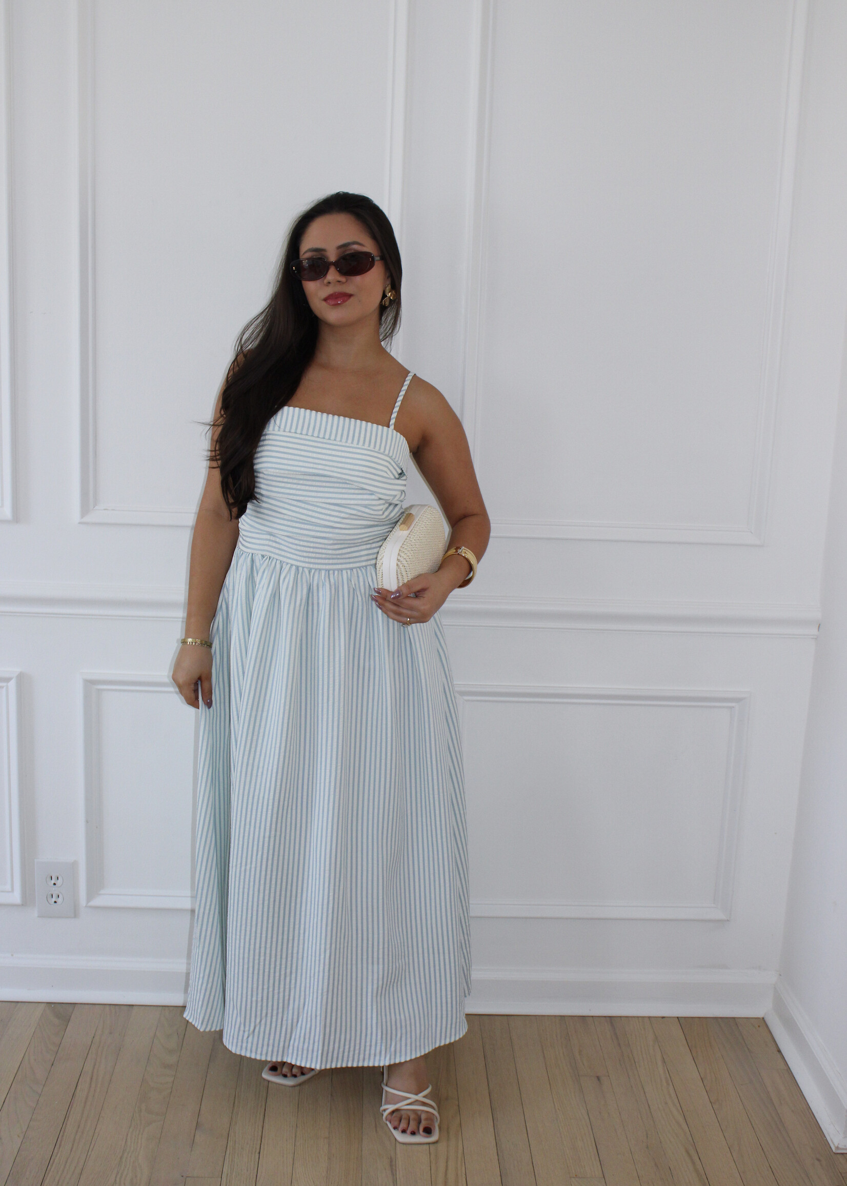 Kaia Ruched Striped Midi Dress