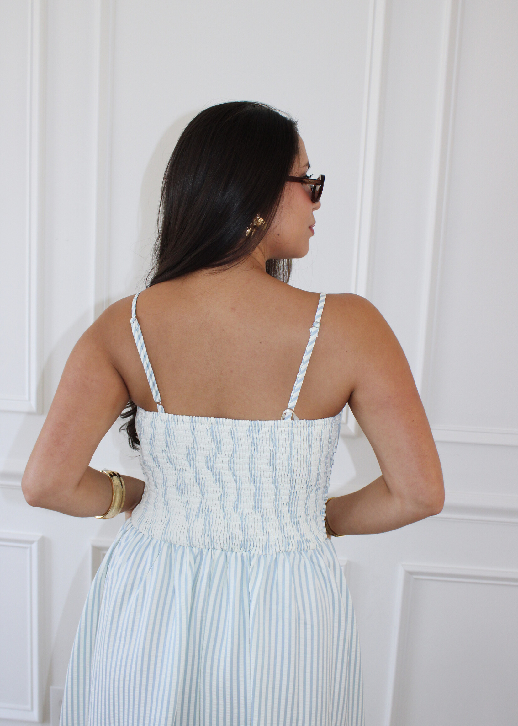 Kaia Ruched Striped Midi Dress