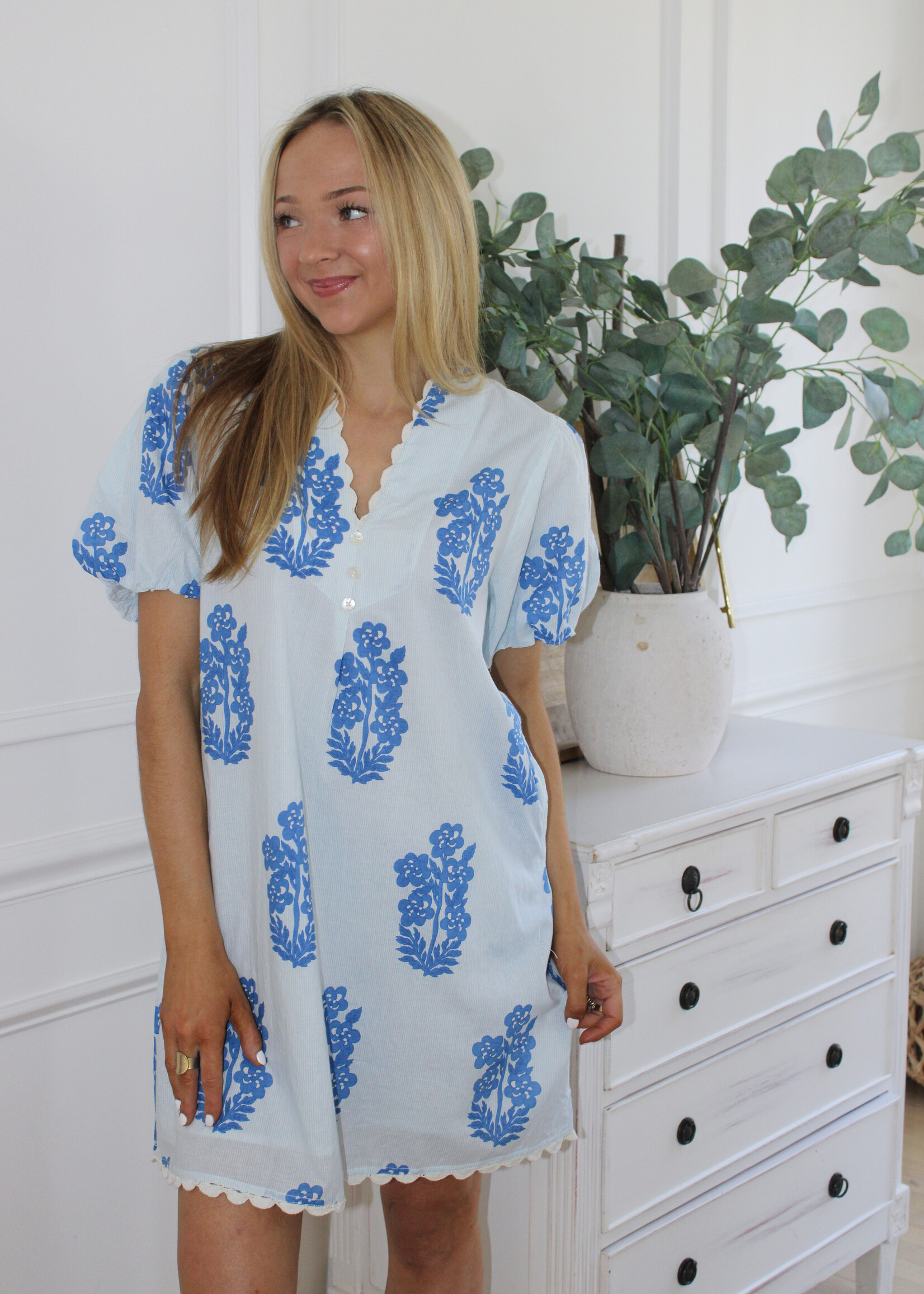 Hannah Puff Sleeve Floral V Neck Dress