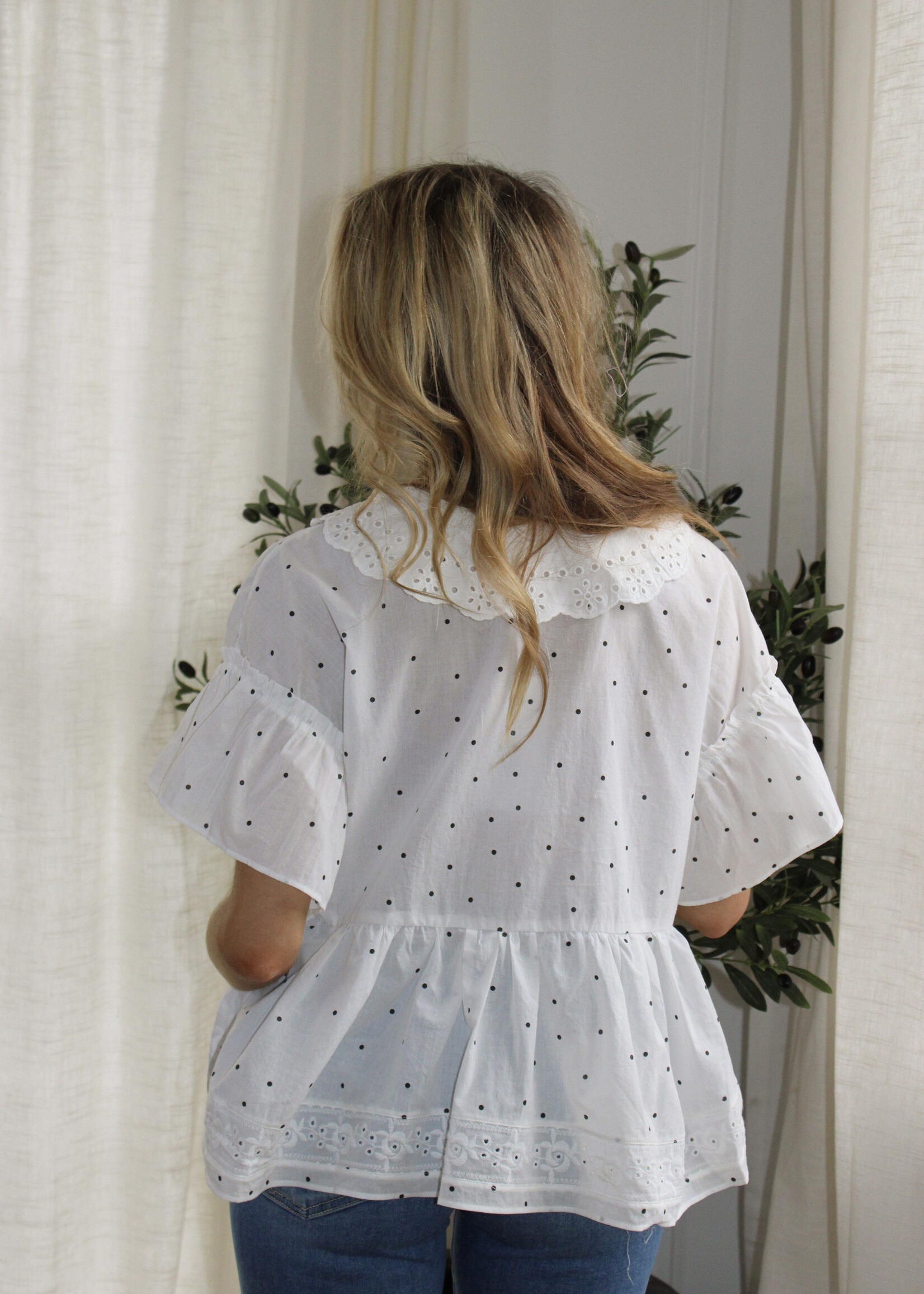 Cecilia Polka Dot Eyelet Collar Blouse