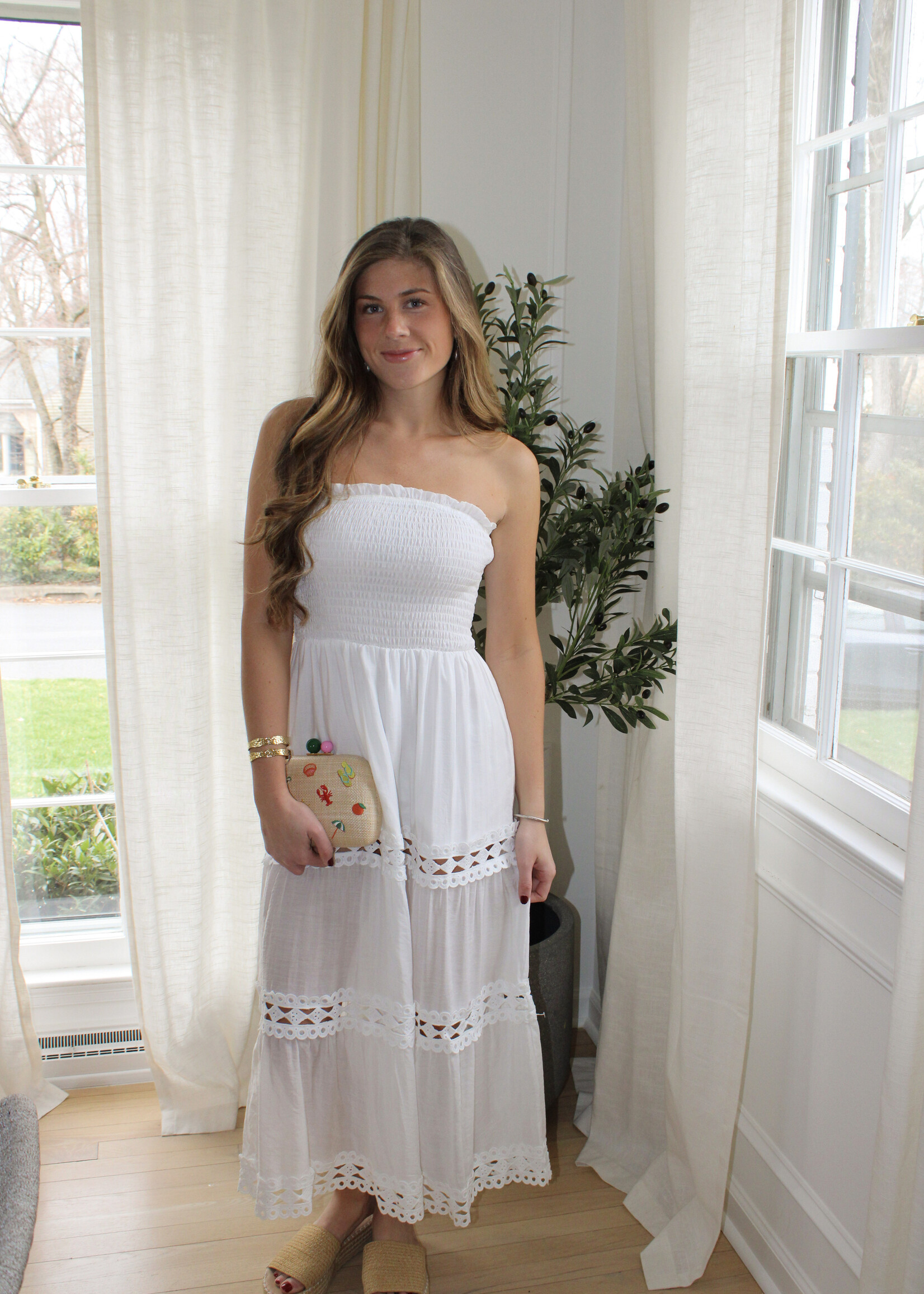 Tia Strapless Eyelet Maxi Dress