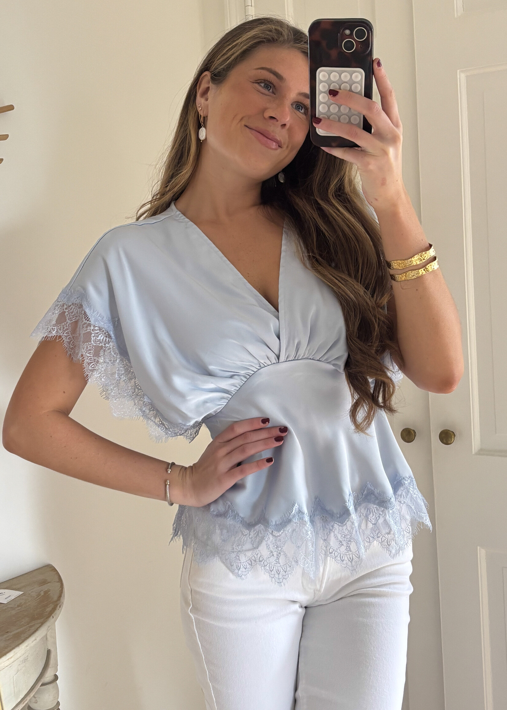 Mabel Satin Lace Detail Top