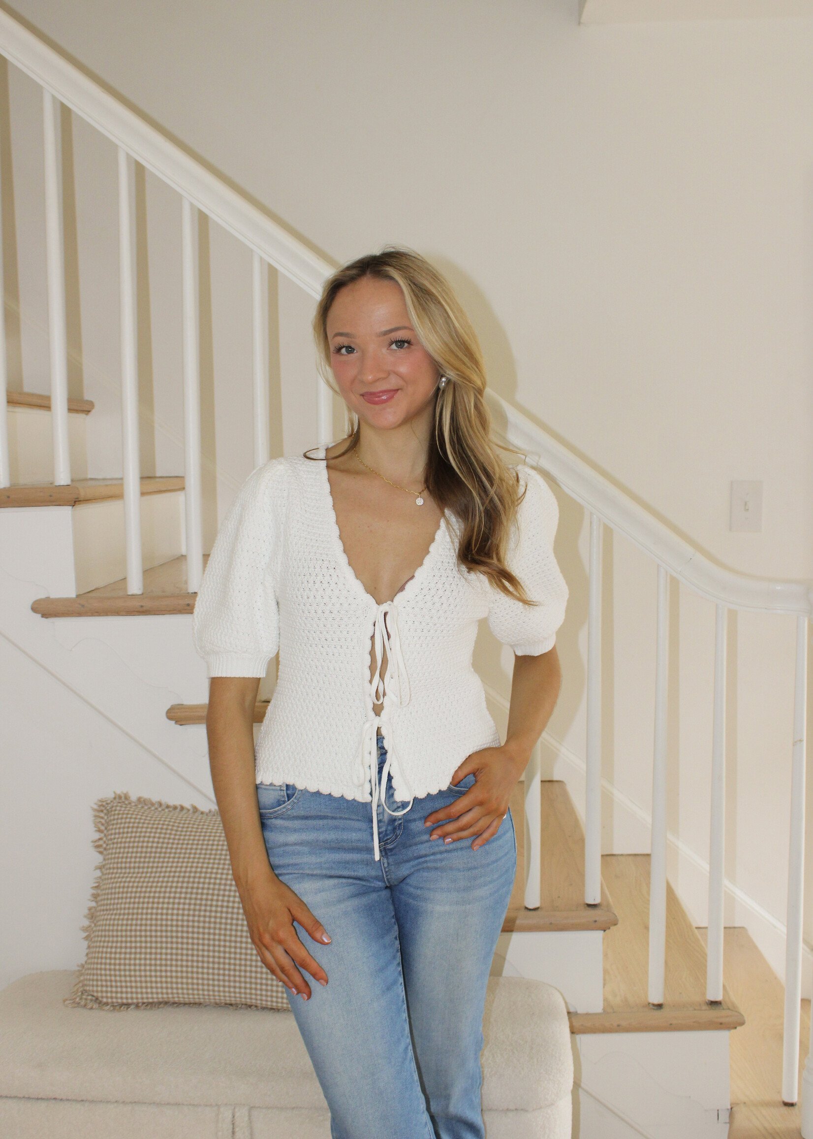 Auitane Tie Front Knit Top