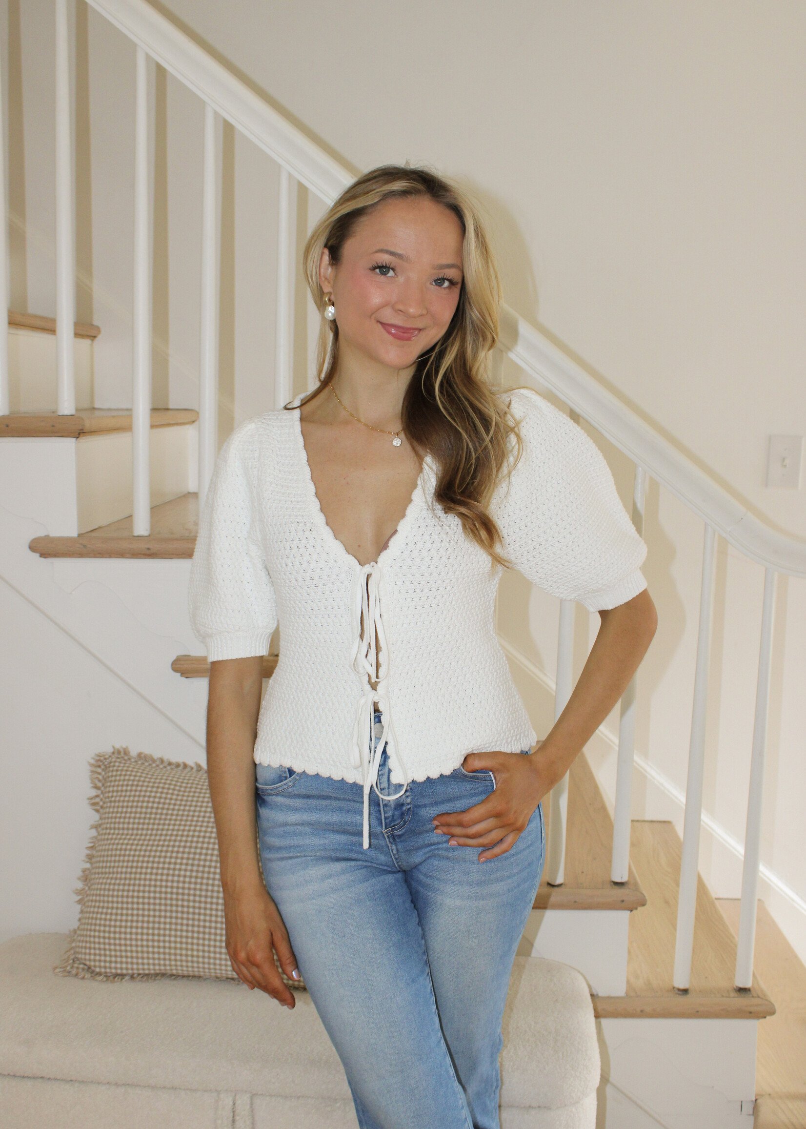 Auitane Tie Front Knit Top