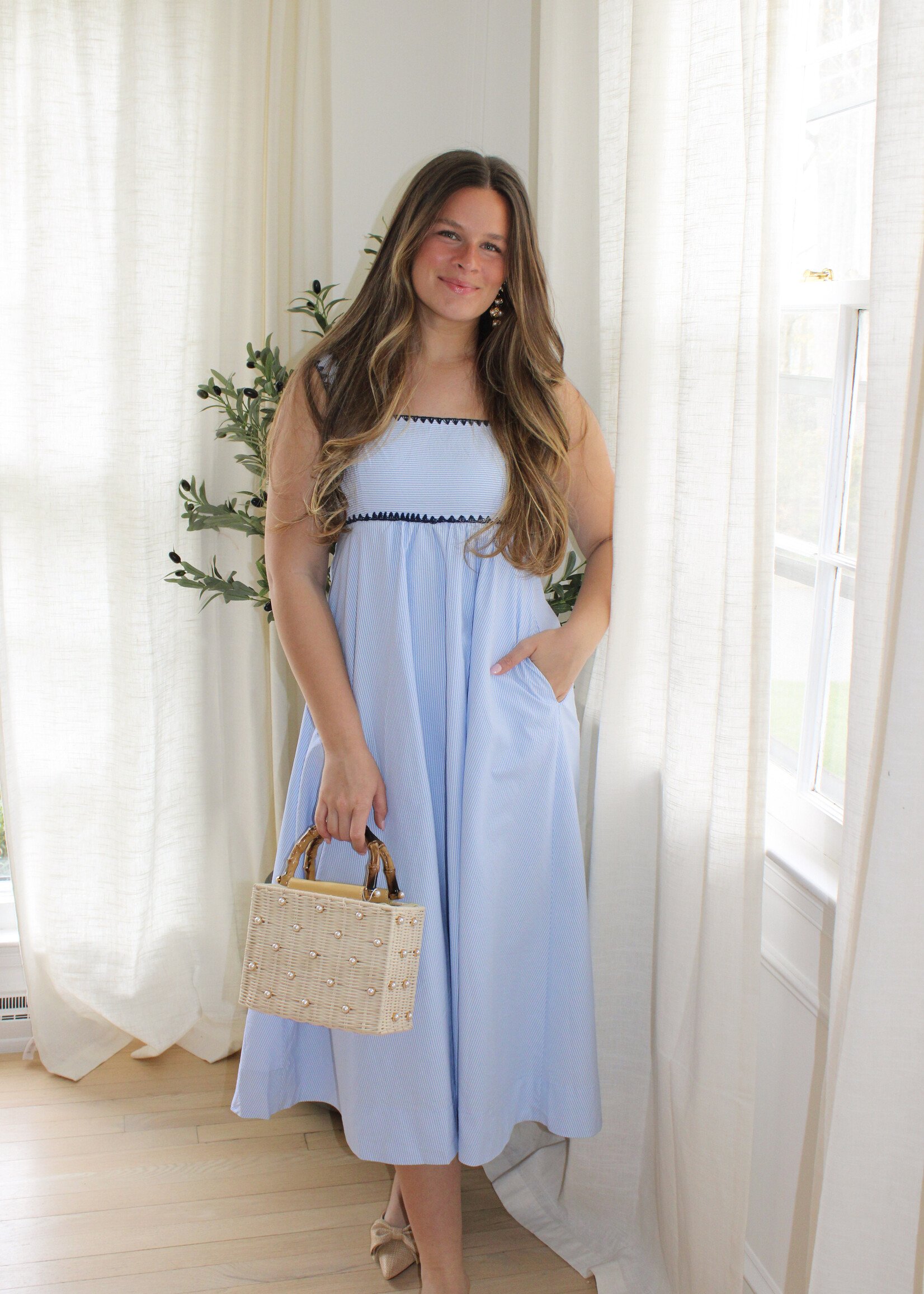 Elizabeth Contrast Trim Midi Dress