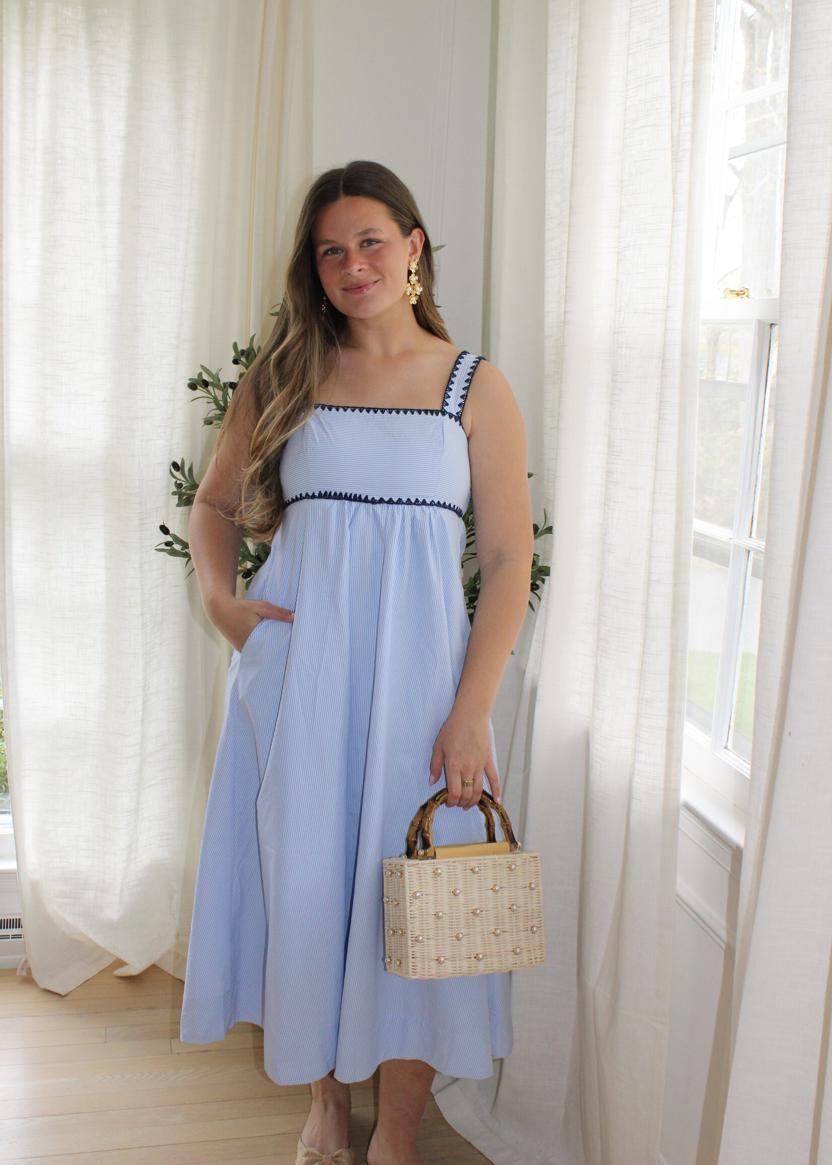 Elizabeth Contrast Trim Midi Dress