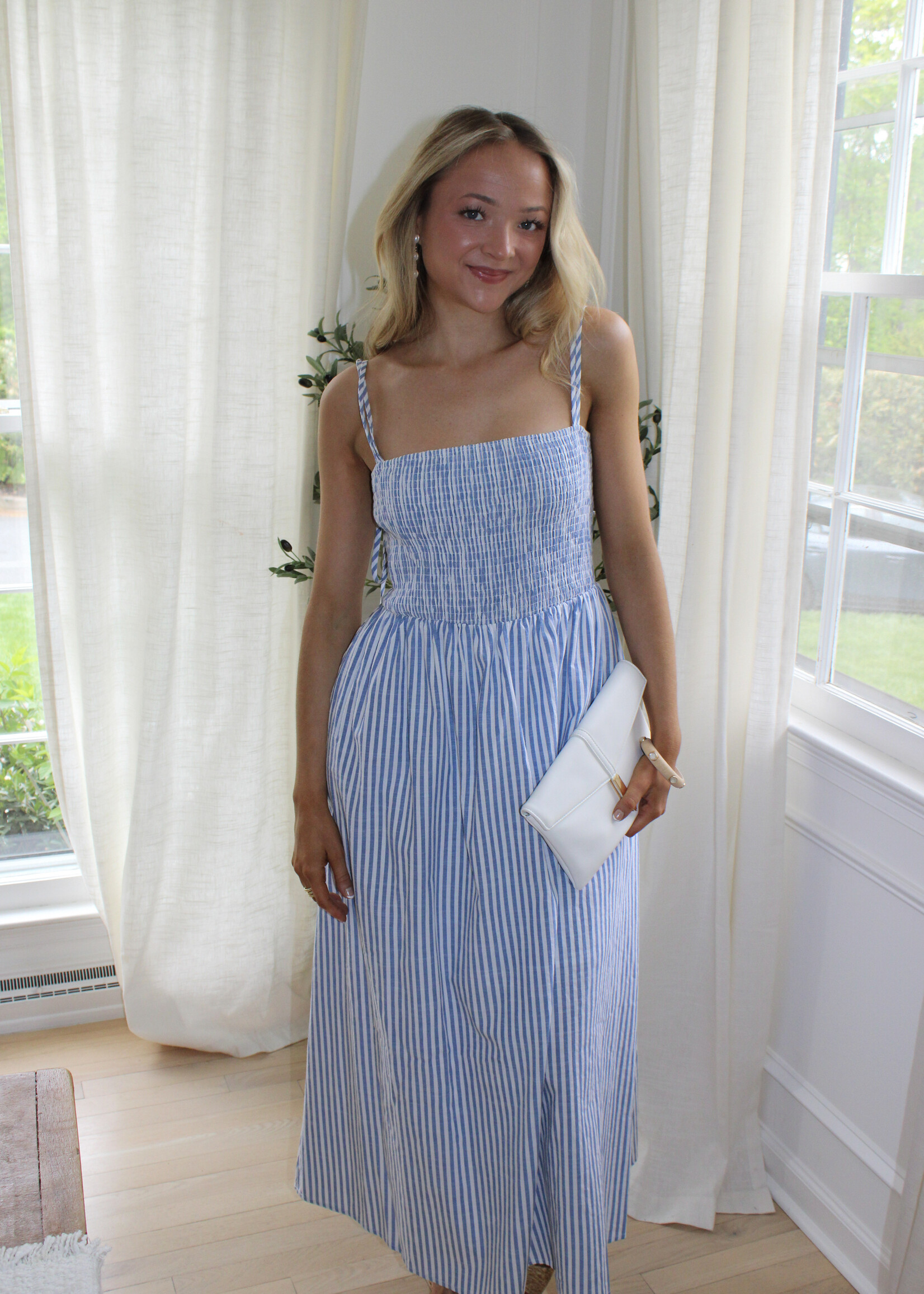 Kristy Poplin Striped Smocked Dress
