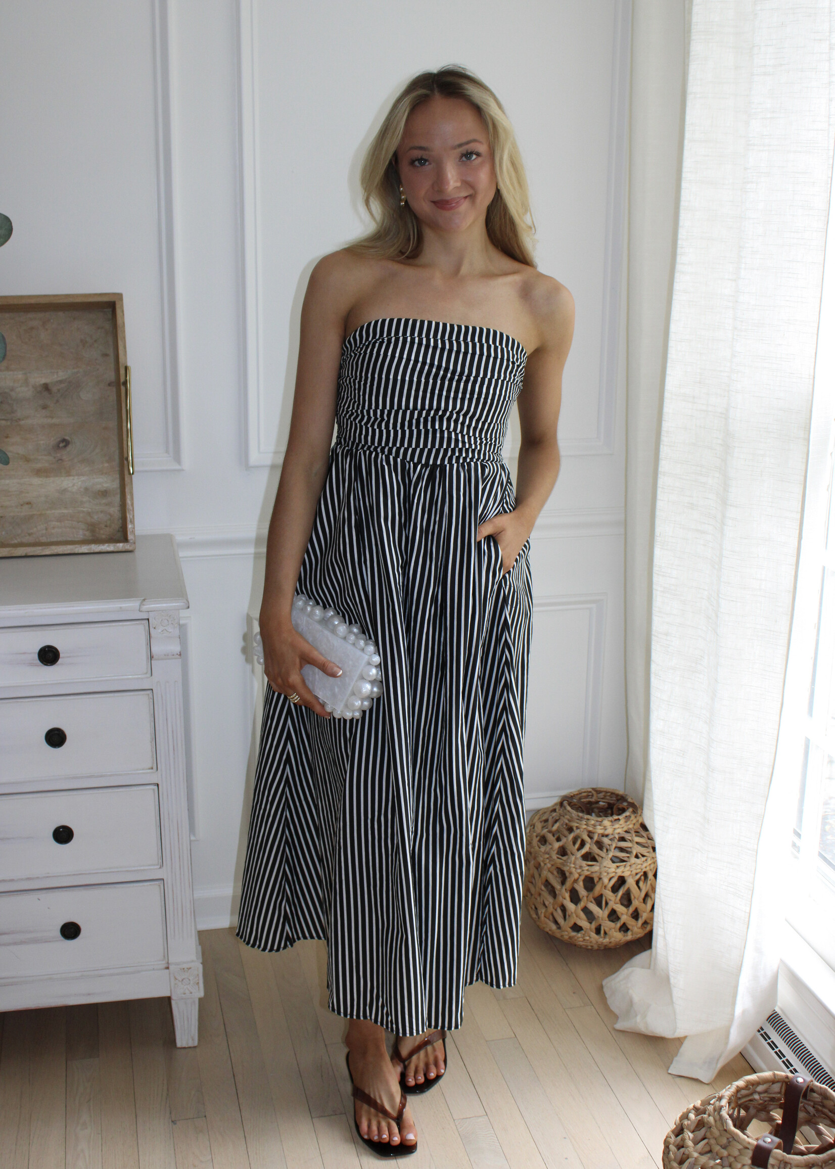 Bethany Stripe Strapless Flare Maxi Dress